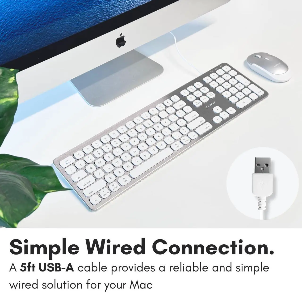 Alt view image 3 of 5 - Macally Wired Keyboard for Mac with USB Ports for Mouse - Compatible Apple Keyboard for MacBook Pro/Air, iMac - Aluminum Frame