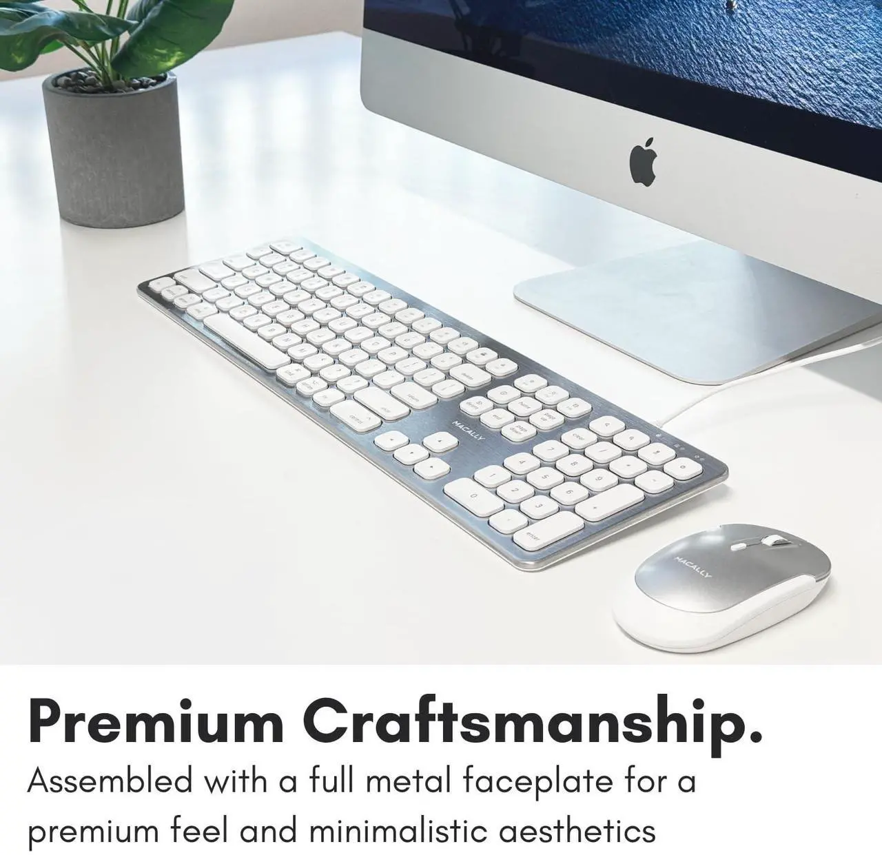Alt view image 5 of 5 - Macally Wired Keyboard for Mac with USB Ports for Mouse - Compatible Apple Keyboard for MacBook Pro/Air, iMac - Aluminum Frame