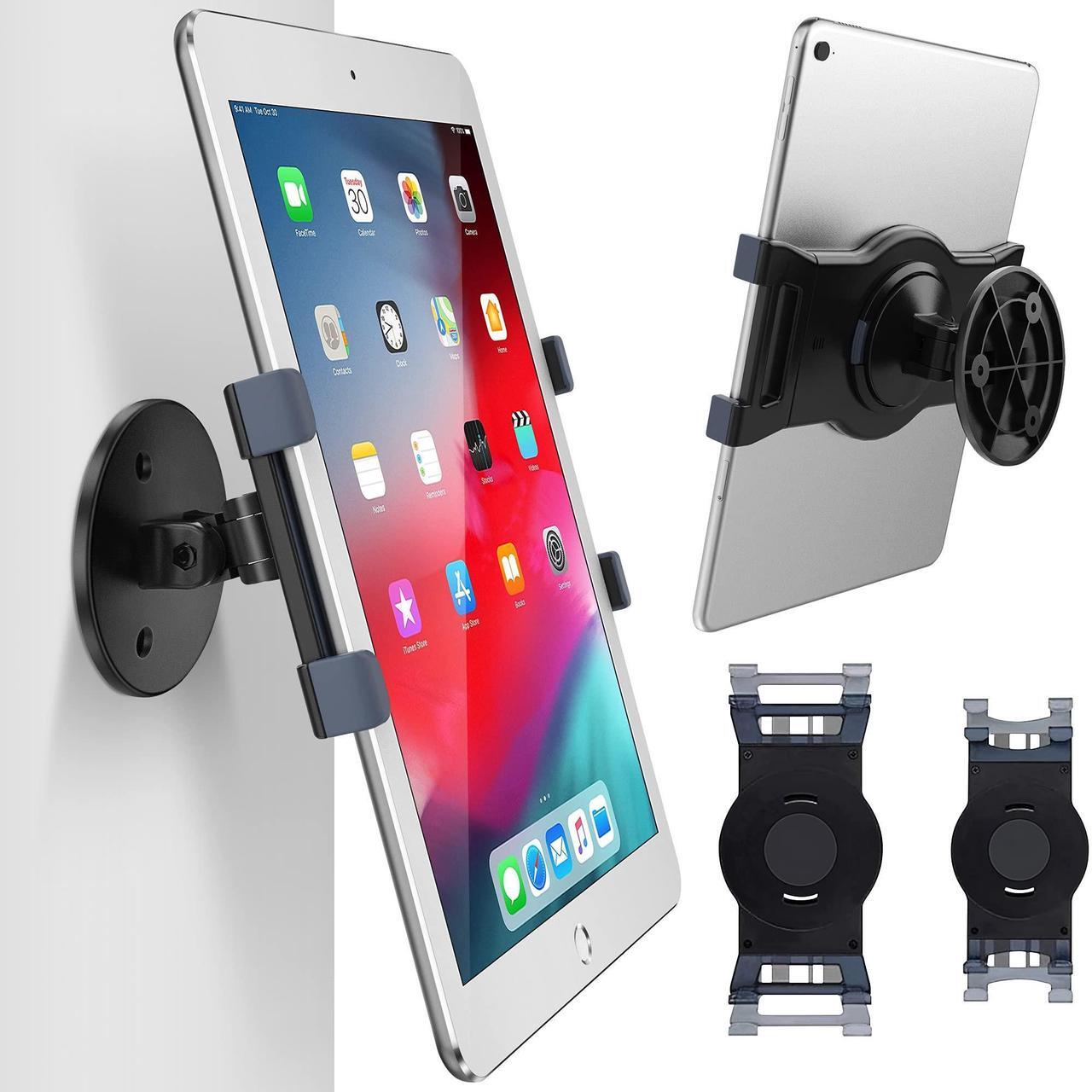 Main image of AboveTEK iPad Wall Mount, Swivel 360deg Rotating Tablet Holder, Adjustable Arm Fits 6-13" Tablets Like iPad Pro/Air/Mini, Galaxy Tab, Secure Bracket for Kitchen, Office, Retail (Black)