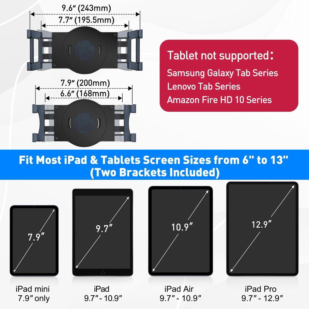 Alt view image 2 of 5 - AboveTEK iPad Wall Mount, Swivel 360deg Rotating Tablet Holder, Adjustable Arm Fits 6-13" Tablets Like iPad Pro/Air/Mini, Galaxy Tab, Secure Bracket for Kitchen, Office, Retail (Black)