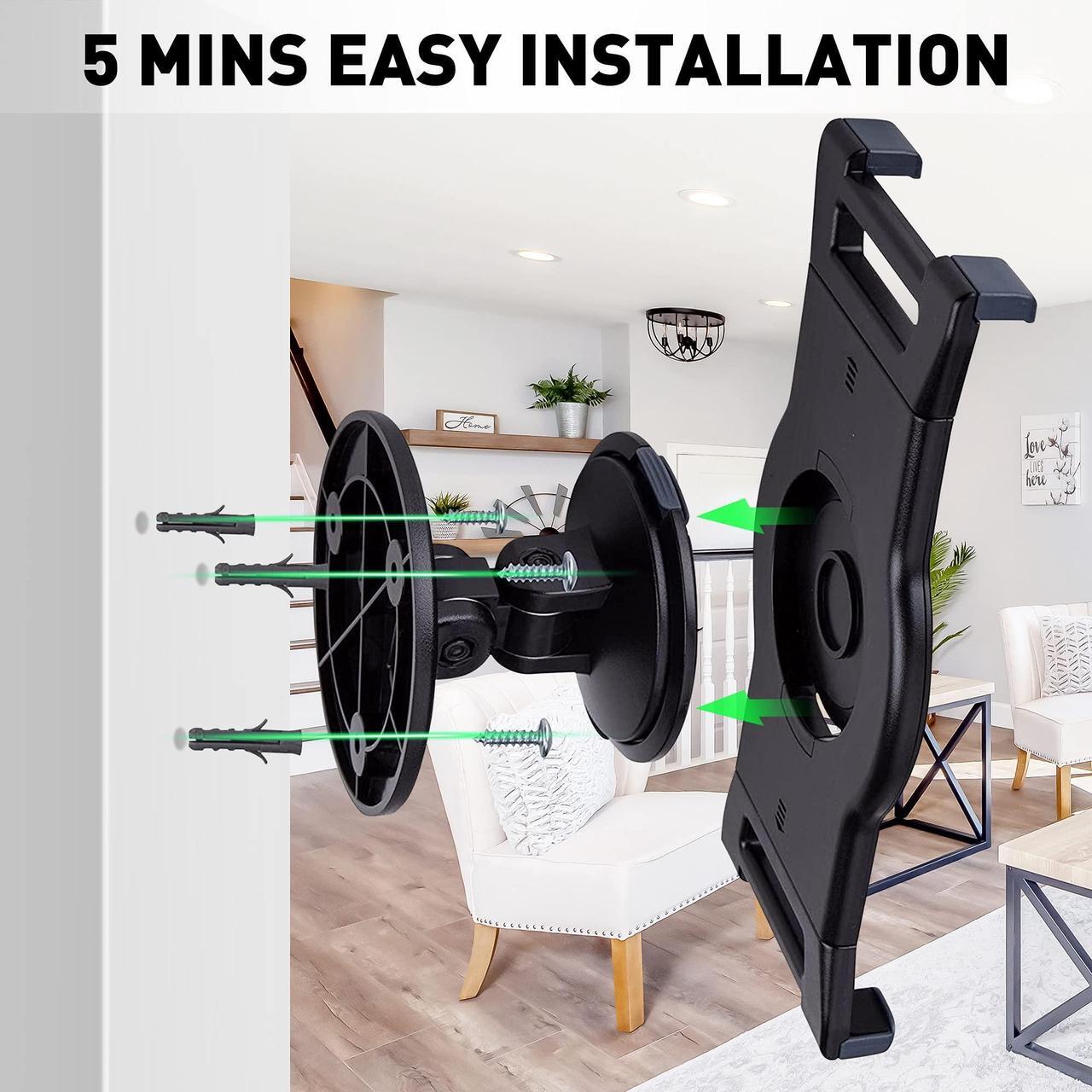 Alt view image 3 of 5 - AboveTEK iPad Wall Mount, Swivel 360deg Rotating Tablet Holder, Adjustable Arm Fits 6-13" Tablets Like iPad Pro/Air/Mini, Galaxy Tab, Secure Bracket for Kitchen, Office, Retail (Black)