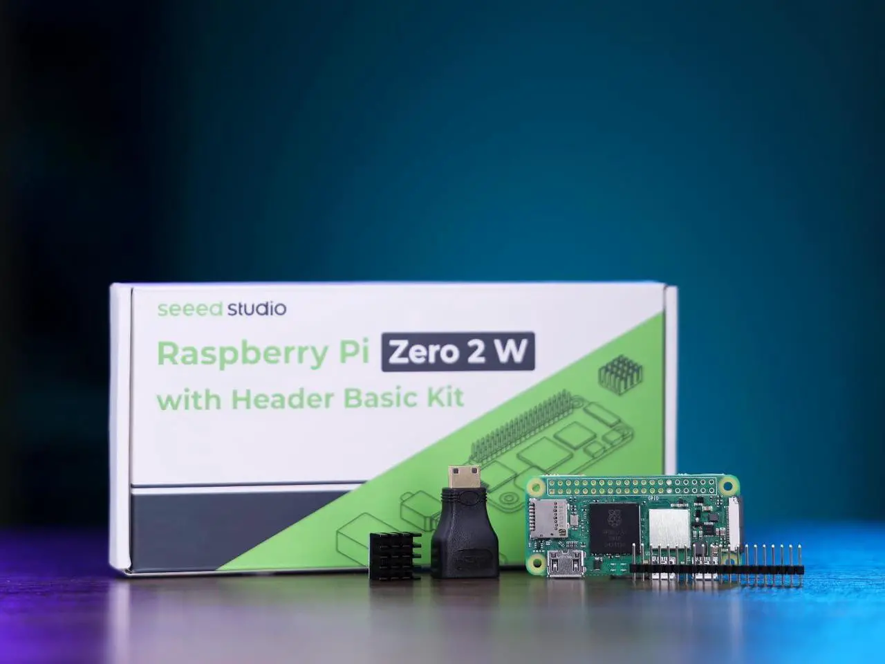Alt view image 3 of 5 - Raspberry Pi Zero 2 W Basic Kit, Header, Heatsink, USB Cable, HDMI Adapter (with Quad-core CPU,Bluetooth 4.2,BLE,onboard Antenna,etc.)