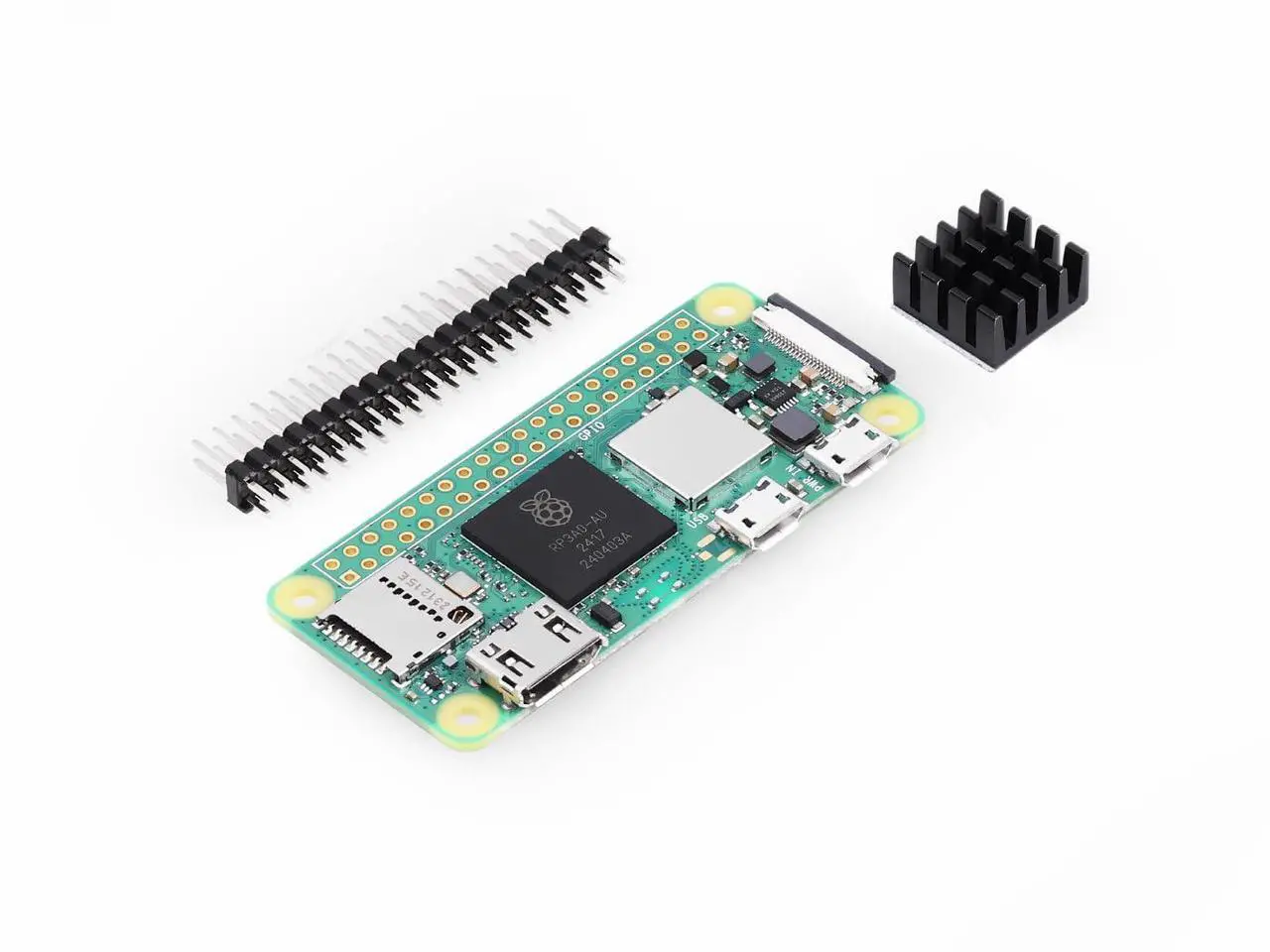 Alt view image 4 of 5 - Raspberry Pi Zero 2 W Basic Kit, Header, Heatsink, USB Cable, HDMI Adapter (with Quad-core CPU,Bluetooth 4.2,BLE,onboard Antenna,etc.)
