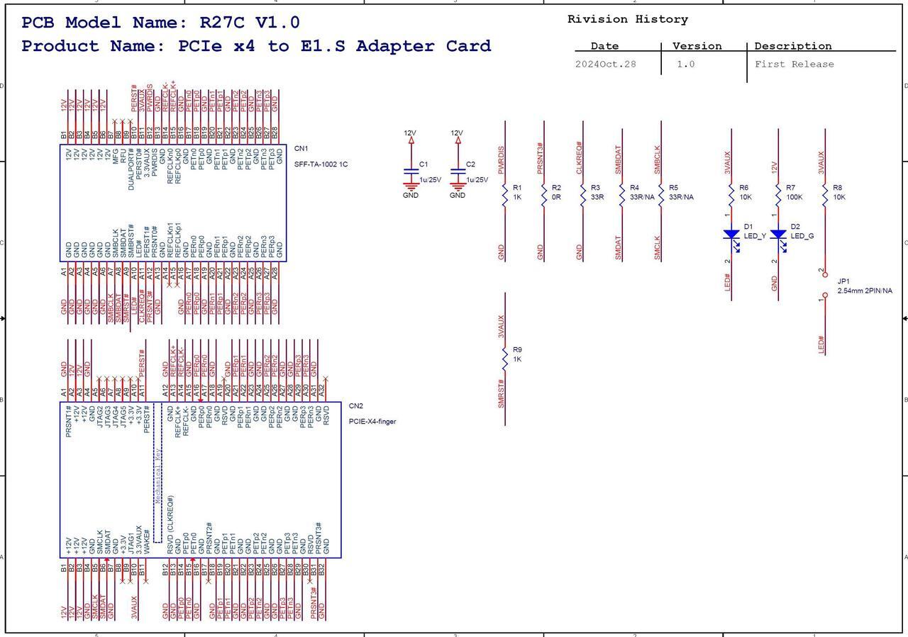 Alt view image 4 of 5 - JMT ADT-R27 PCIe 5.0 x4 to U.2/U.3/E1.S/E3.S Hard Disk Adapter 128G/bps with Bracket Compatible with EDSFF Hard Disk Drive (R27C for E1.S/E3.S)