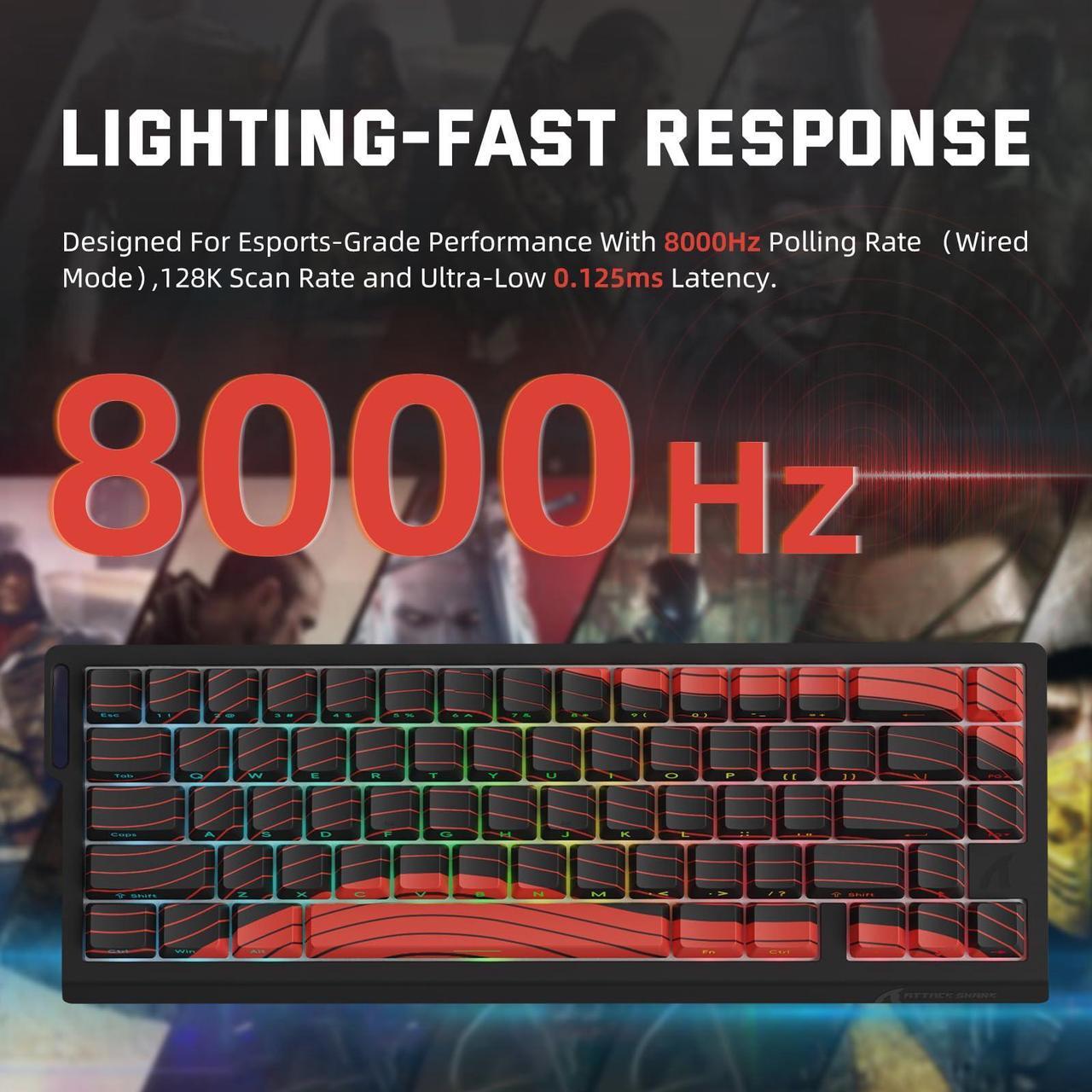 Alt view image 3 of 5 - ATTACK SHARK X68 PRO HE Wireless Rapid Trigger Gaming Keyboard with Adjustable Actuation,8K Polling Rate,Hall Effect Magnetic Switch,Hot-Swap,RGB Backlit,BT/2.4GHz/Wired,for FPS Games-Black&Red