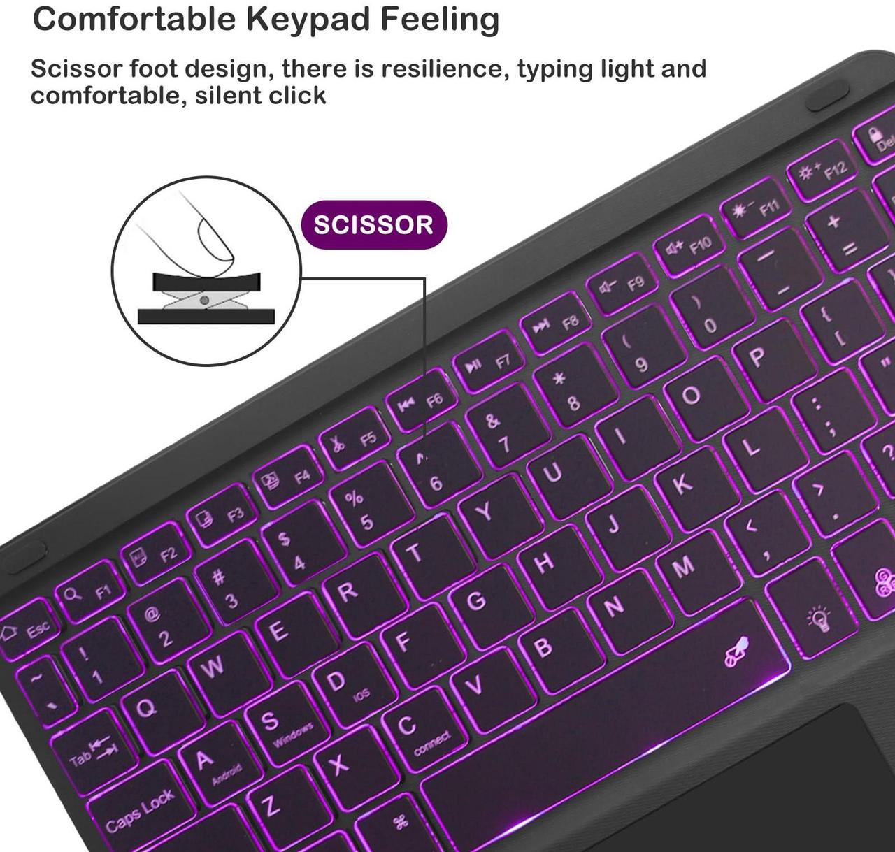 Alt view image 3 of 5 - Wireless Bluetooth Keyboard with Touchpad for iPad - 7 Colors Backlit - Tablet Keyboard Rechargeable for iPad Pro/iPad Air/iPad Mini and Other iOS Android Windows Devices