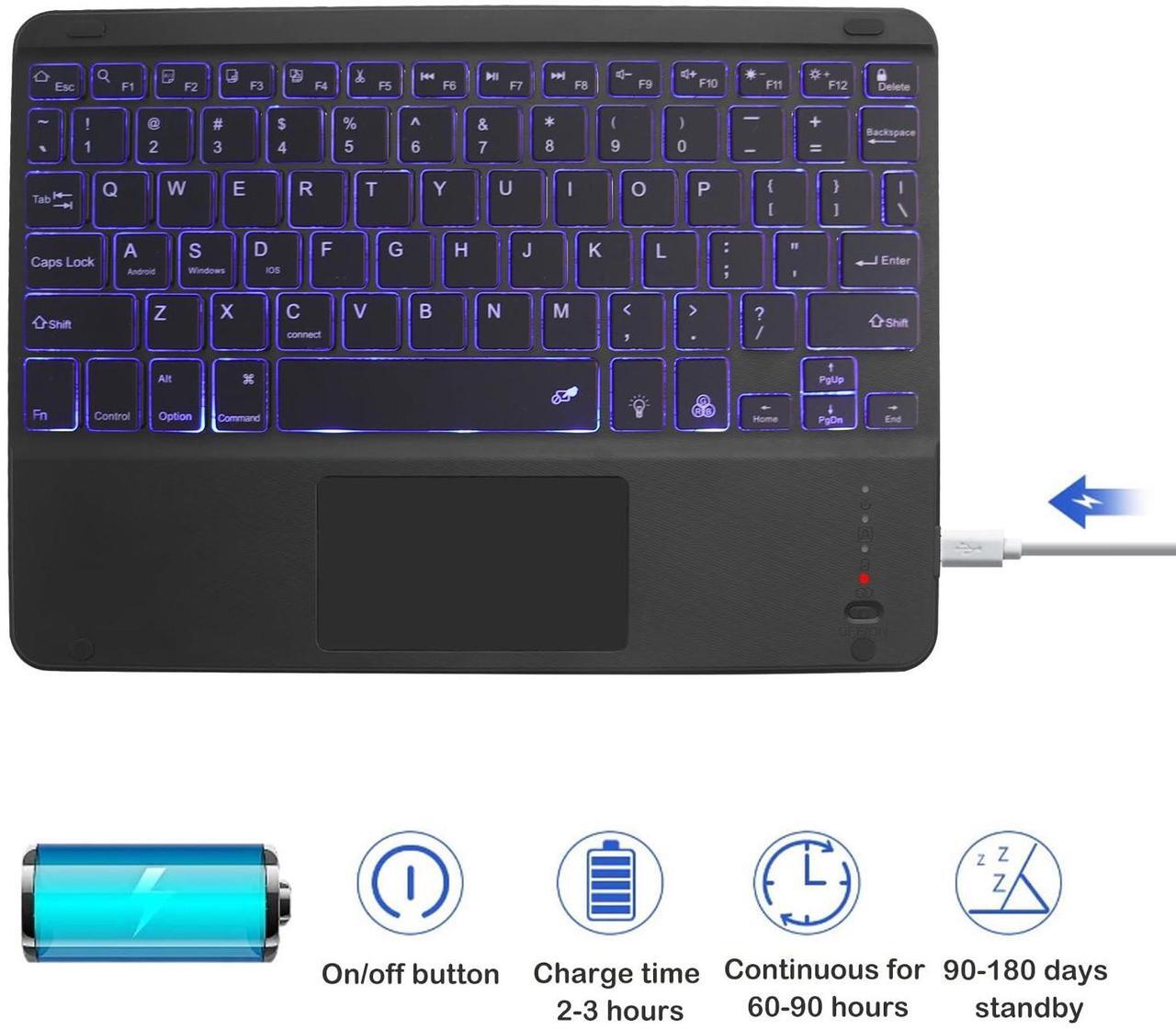 Alt view image 4 of 5 - Wireless Bluetooth Keyboard with Touchpad for iPad - 7 Colors Backlit - Tablet Keyboard Rechargeable for iPad Pro/iPad Air/iPad Mini and Other iOS Android Windows Devices