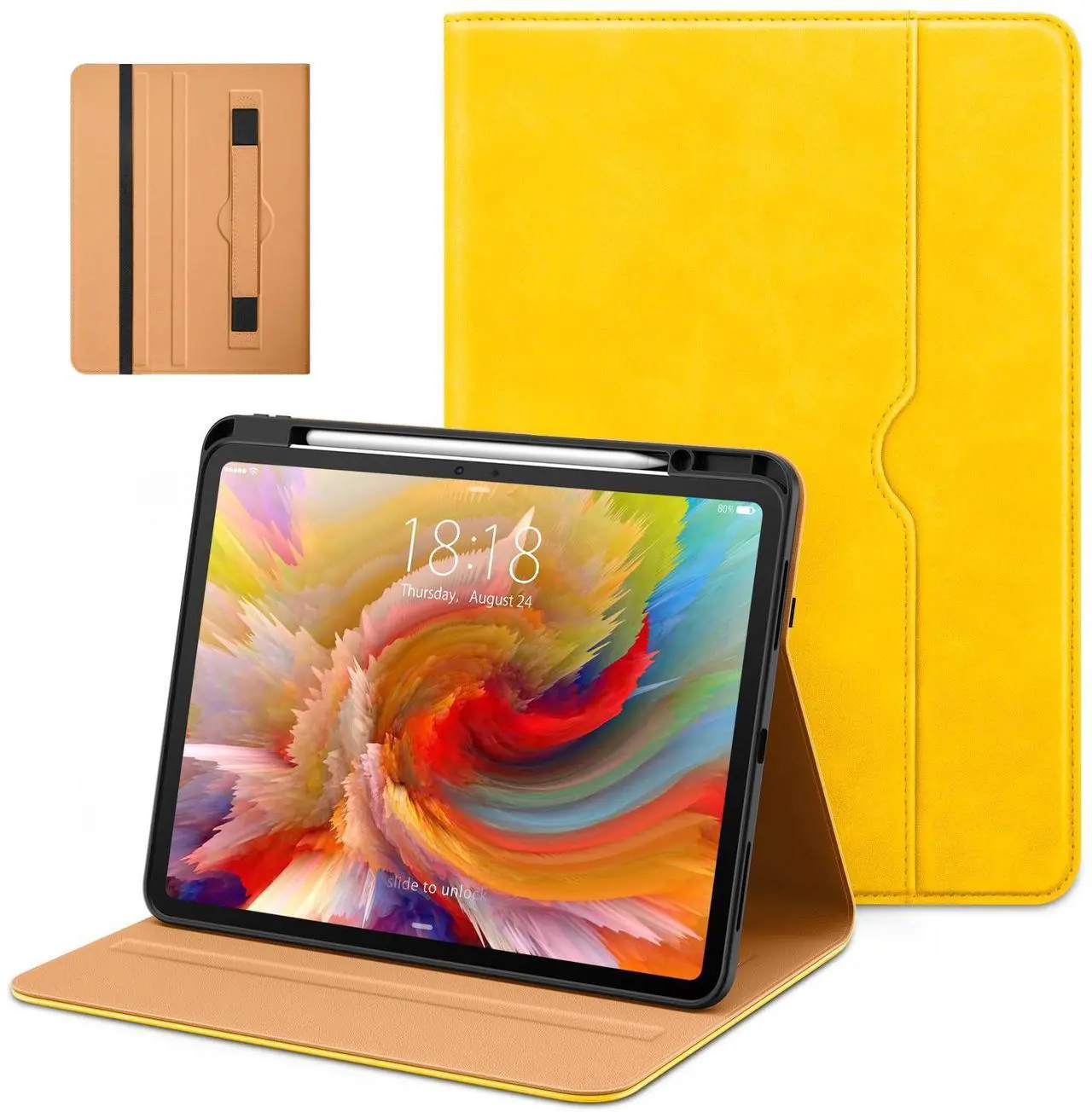 Main image of DTTO for iPad Pro 13 inch Case (M4) 2024, Premium Leather Business Folio Stand Cover with Pencil Holder - Auto Wake/Sleep and Multiple Viewing Angles, Built in Hand Strap & Pocket, Yellow