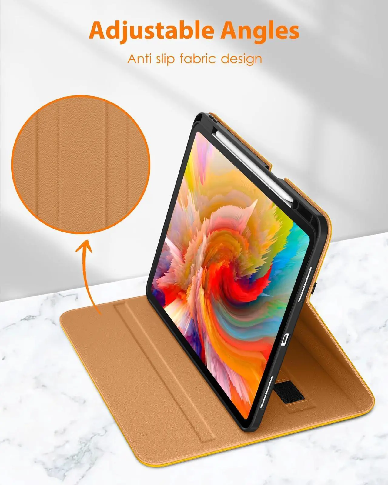 Alt view image 4 of 5 - DTTO for iPad Pro 13 inch Case (M4) 2024, Premium Leather Business Folio Stand Cover with Pencil Holder - Auto Wake/Sleep and Multiple Viewing Angles, Built in Hand Strap & Pocket, Yellow