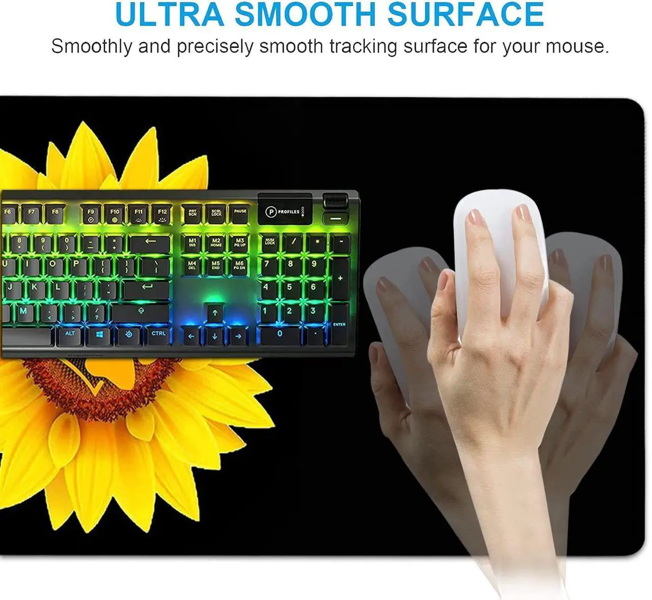 Alt view image 5 of 5 - Gaming Mouse Pad Set, Large Mouse Pad and Ergonomic Memory Foam Keyboard Wrist Rest Support, Easy Typing Pain Relief Writing Mat, Extended Office Desk Mat Sunflower Dog Paw Print Black Mouse Pad