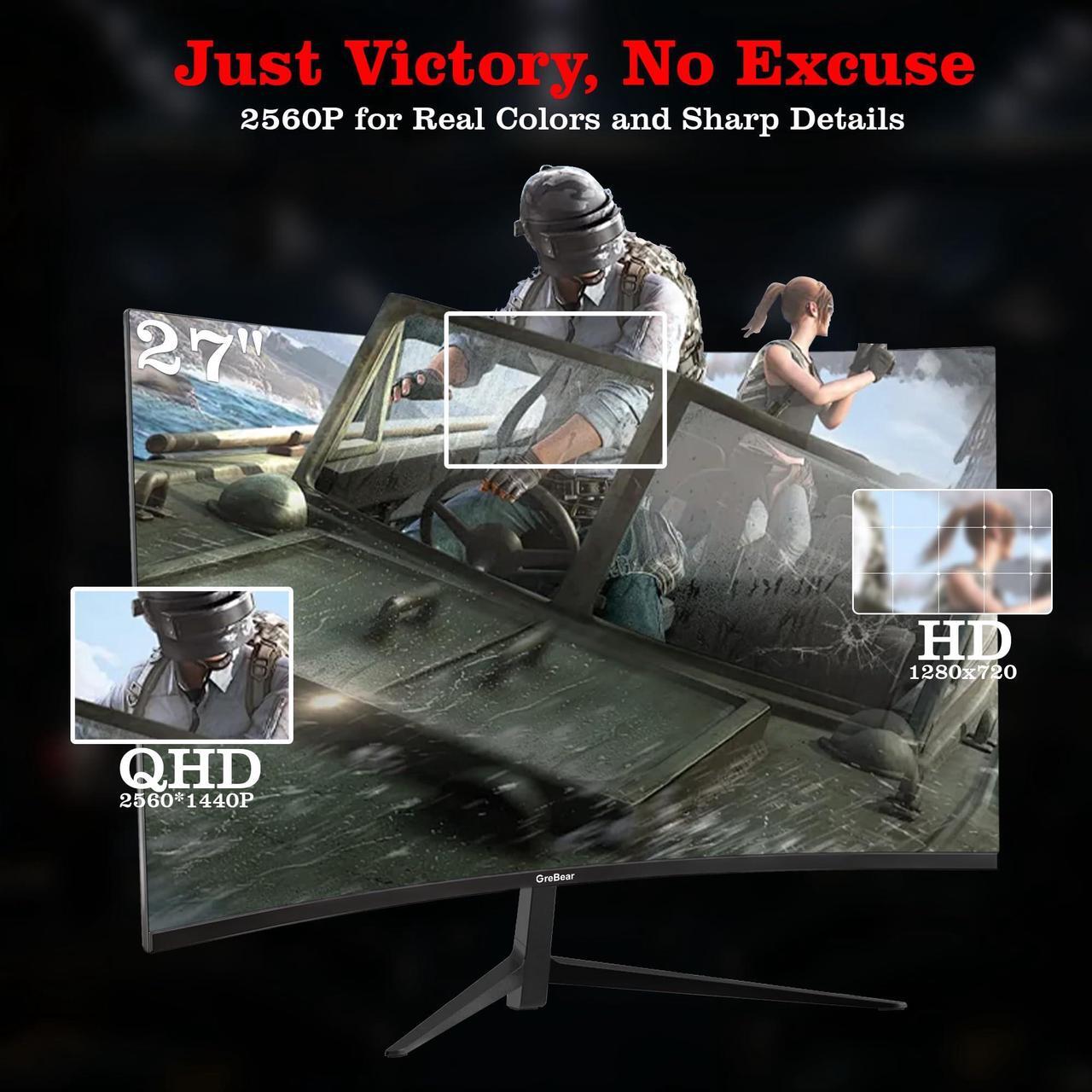 Alt view image 3 of 5 - 27 Inch Curved Monitor 1440P 180HZ 2K, Professional IPS PC Gaming Display QHD 2560x1440p Home Office Computer Screen, HDMI, DP, AdaptiveSync, 1500R, Tilt Adjustable, Build-in Speaker, 100x100mm VESA