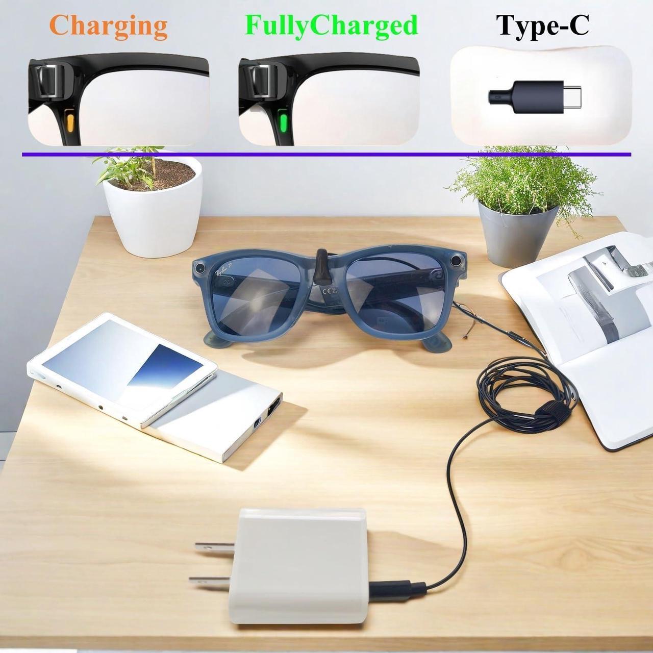 Alt view image 2 of 5 - Charging Cable and Charger for rayban meta smart glasses, Compatible with Ray-Ban Meta Wayfarer/Skyler/Headliner Smart Glasses, 4.9ft 150cm Cable and Adapter replacement for rayban accessories