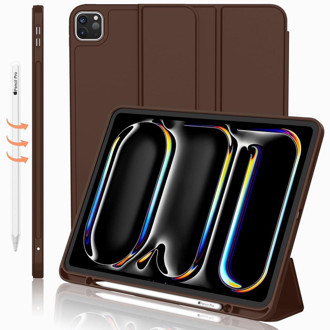 Main image of iMieet iPad Pro 13 Inch Case M4 (2024) with Pencil Holder, [Support Pencil Pro and Pencil (USB-C)],Trifold Stand Smart Case with Soft TPU Back, Auto Wake/Sleep (Chocolate)