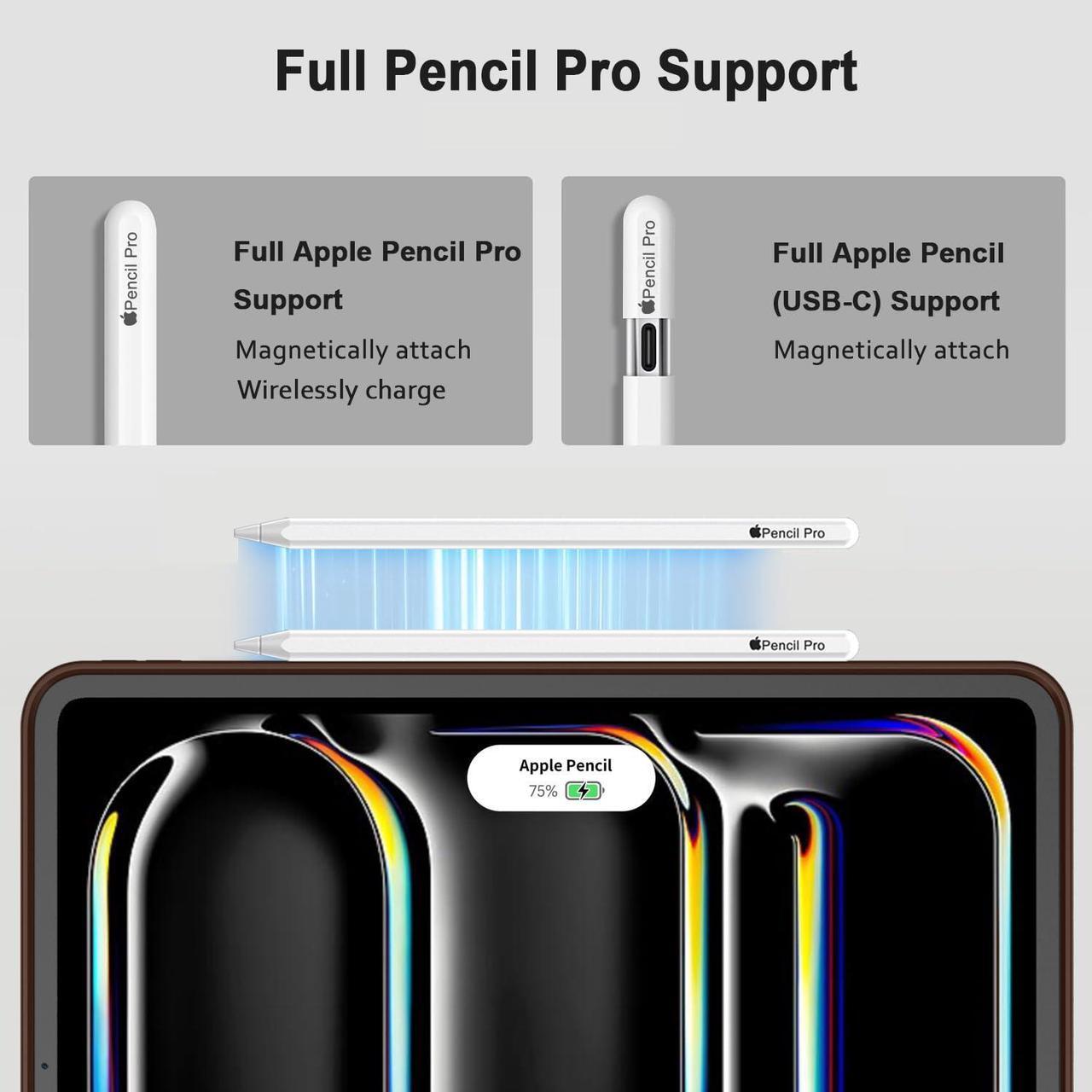 Alt view image 3 of 5 - iMieet iPad Pro 13 Inch Case M4 (2024) with Pencil Holder, [Support Pencil Pro and Pencil (USB-C)],Trifold Stand Smart Case with Soft TPU Back, Auto Wake/Sleep (Chocolate)