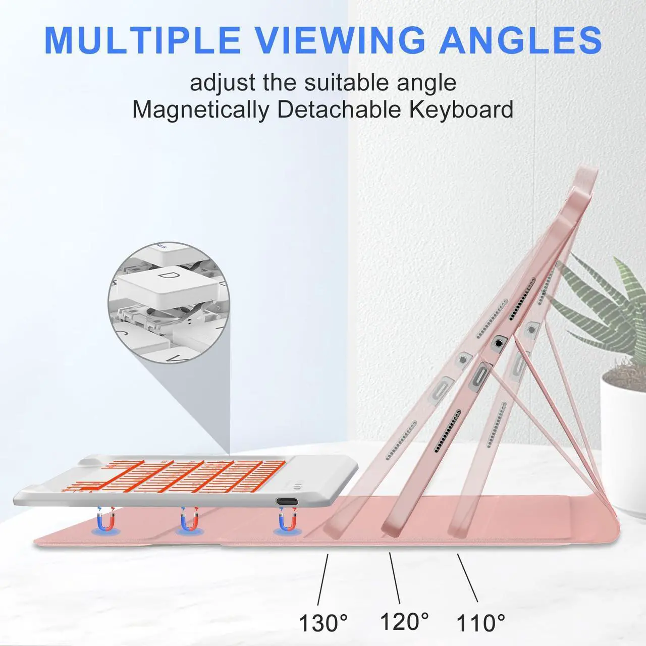 Alt view image 5 of 5 - IVEOPPE Keyboard Case for Xiaomi Redmi Pad Pro 12.1 Inch 2024/Xiaomi Poco Pad 12.1", 7 Colors Backlit, Detachable Bluetooth Wireless Keyboard Slim PU Stand Cover with Pencil Holder,Rose Gold
