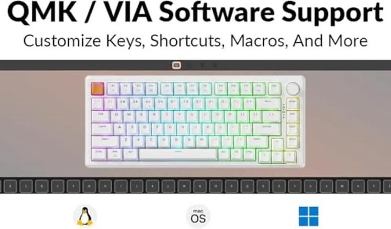 Alt view image 3 of 5 - JamesDonkey J2 75% Wireless Mechanical Gaming Keyboard, QMK/VIA Gasket Hot Swappable 82 Keys Tri-Mode BT5.1/USB-C/2.4GHz RGB Backlit with Custom Knob Super Brown Switch, PTB Keycap - White