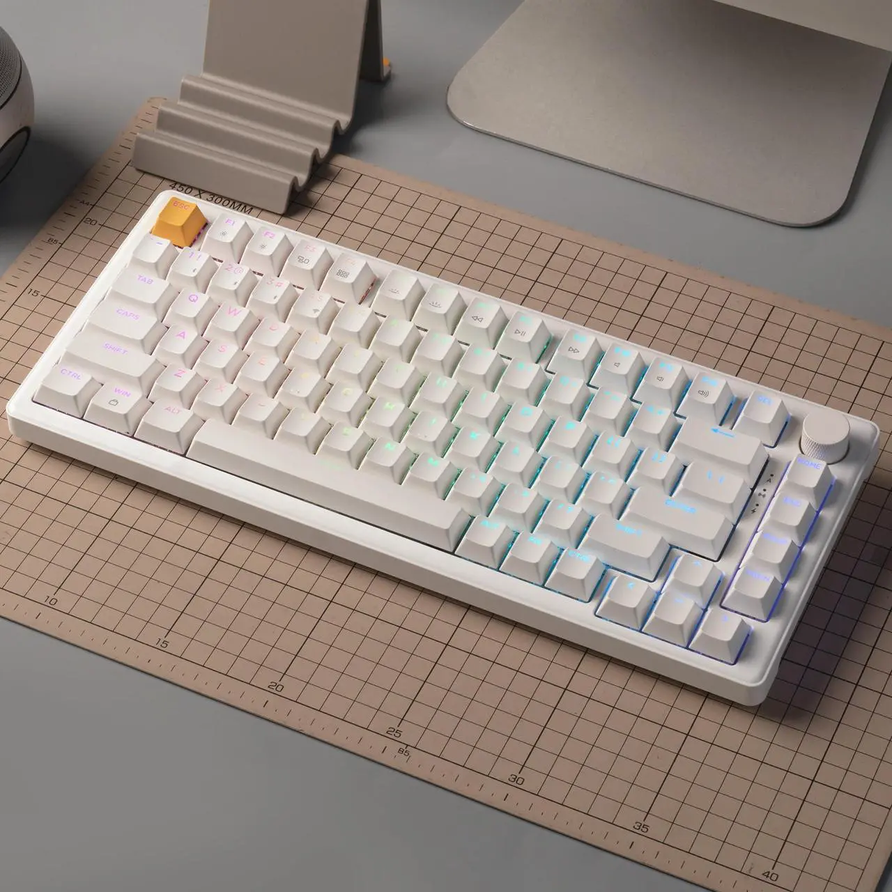 Alt view image 2 of 5 - JamesDonkey J2 75% Wireless Mechanical Gaming Keyboard, QMK/VIA Gasket Hot Swappable 82 Keys Tri-Mode BT5.1/USB-C/2.4GHz RGB Backlit with Custom Knob Super Brown Switch, PTB Keycap - White