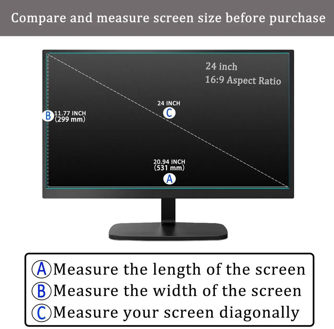 Alt view image 2 of 5 - 2 Pack 24" Anti Glare Screen Protector for 24-inch 16:9 Widescreen Desktop PC LED Monitor, 24-inch Sceptre/LG/Dell/HP/Acer/ViewSonic/ASUS/Aoc/Samsung Widescreen Monitor Matte Screen Protector