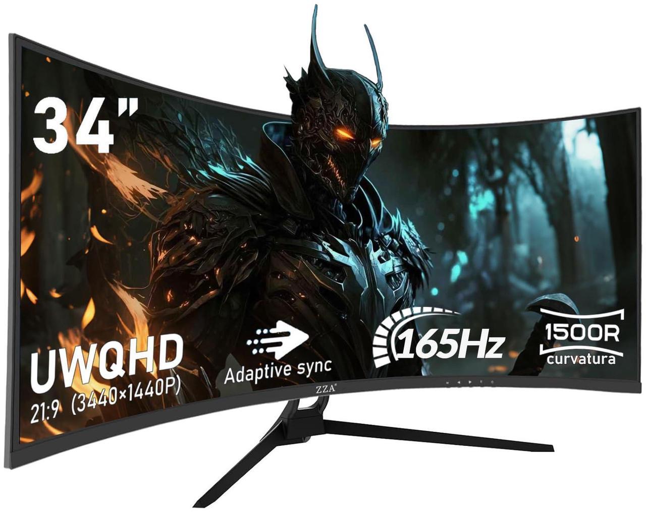 Main image of ZZA 34 Inch Monitor Curved Ultrawide,34 Inch Gaming Curved Monitor R1500 165hz Refresh Rate165Hz(DP)/144HZ (HDMI) WQHD 3440x1440,Computer Monitors 1ms, FreeSync & G-Sync,HDR10,122% sRGB,VESA