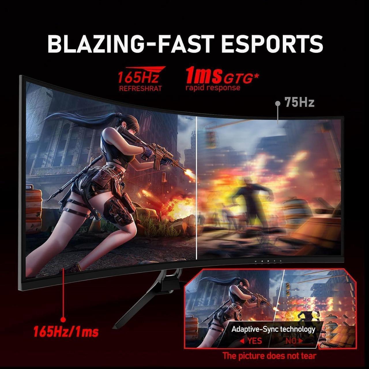 Alt view image 5 of 5 - ZZA 34 Inch Monitor Curved Ultrawide,34 Inch Gaming Curved Monitor R1500 165hz Refresh Rate165Hz(DP)/144HZ (HDMI) WQHD 3440x1440,Computer Monitors 1ms, FreeSync & G-Sync,HDR10,122% sRGB,VESA