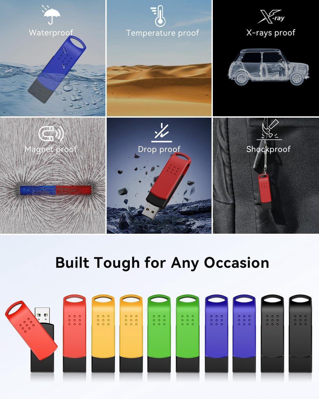 Alt view image 4 of 5 - KEXIN 16GB Flash Drive 10 Pack USB 2.0 Thumb Drives Swivel Memory Stick Bulk USB Drive with LED Light - Green, Red, Black, Blue, Yellow
