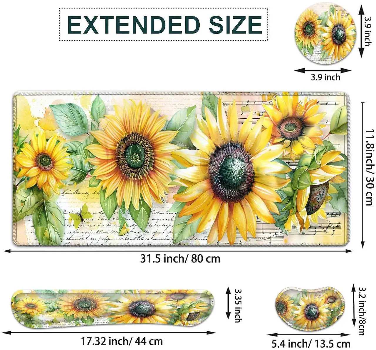 Alt view image 2 of 5 - JVGFYNKL Large Gaming Mouse Pad Set, Ergonomic Memory Foam Keyboard Wrist Rest Support + Mouse Wrist Rest + Extended Desk Mat with Non-Slip Rubber Base, Sunflower 1 Patern Desk Pad