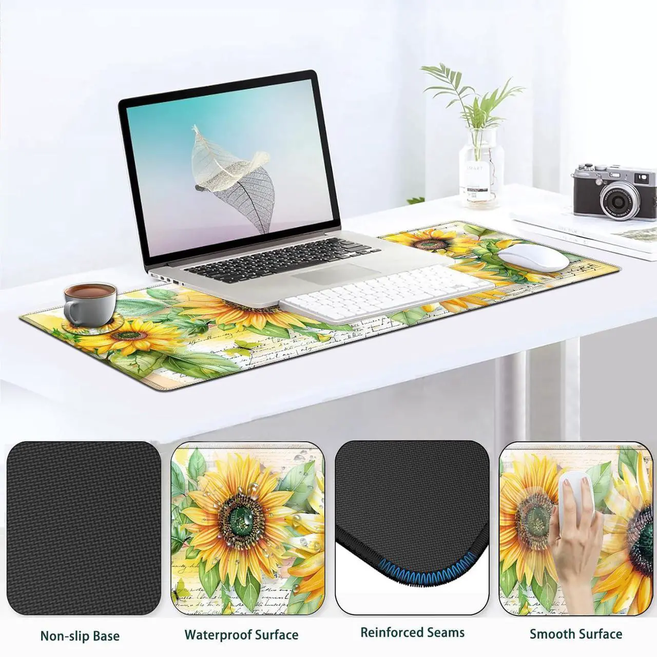 Alt view image 5 of 5 - JVGFYNKL Large Gaming Mouse Pad Set, Ergonomic Memory Foam Keyboard Wrist Rest Support + Mouse Wrist Rest + Extended Desk Mat with Non-Slip Rubber Base, Sunflower 1 Patern Desk Pad