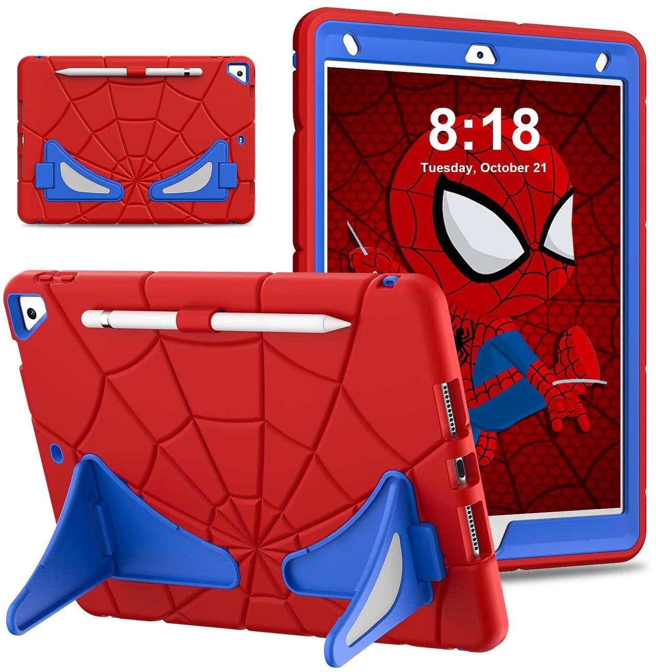 Main image of Kezigud Kids Case for iPad 10.2-Inch(2021/2020/2019, 9/8/7 Gen,Heavy Duty Shockproof Rugged with Pencil Holder&Kickstand Cute Cover Gift for Children Boys for Apple iPad 9th/8th/7th(Red+Blue)