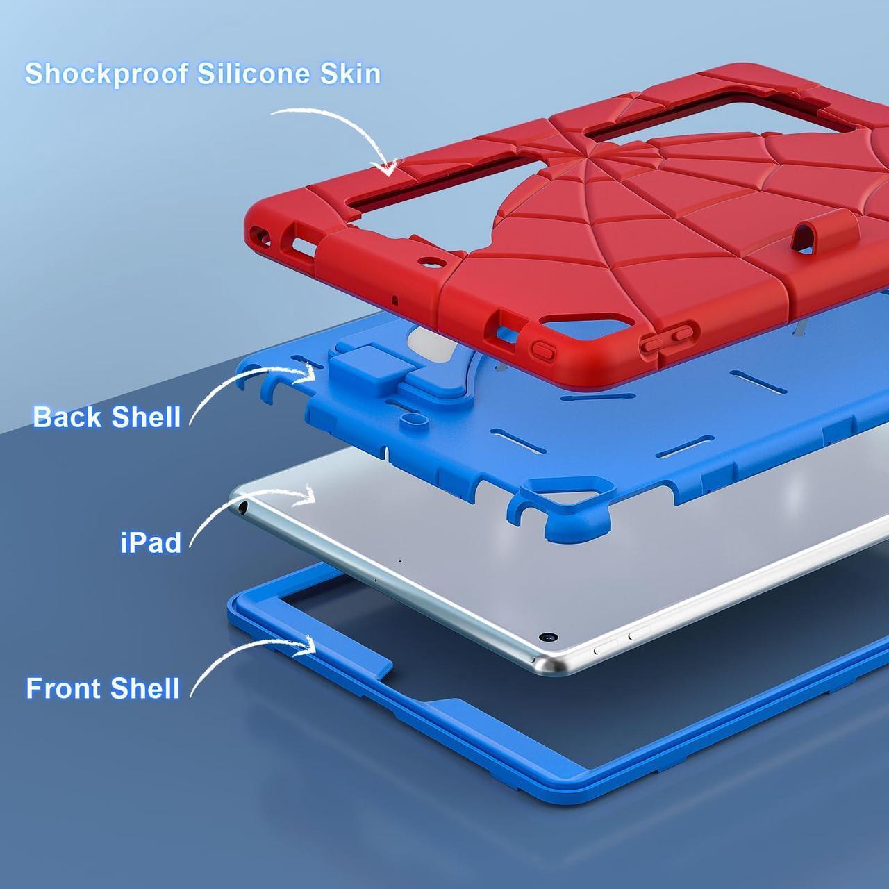 Alt view image 2 of 5 - Kezigud Kids Case for iPad 10.2-Inch(2021/2020/2019, 9/8/7 Gen,Heavy Duty Shockproof Rugged with Pencil Holder&Kickstand Cute Cover Gift for Children Boys for Apple iPad 9th/8th/7th(Red+Blue)