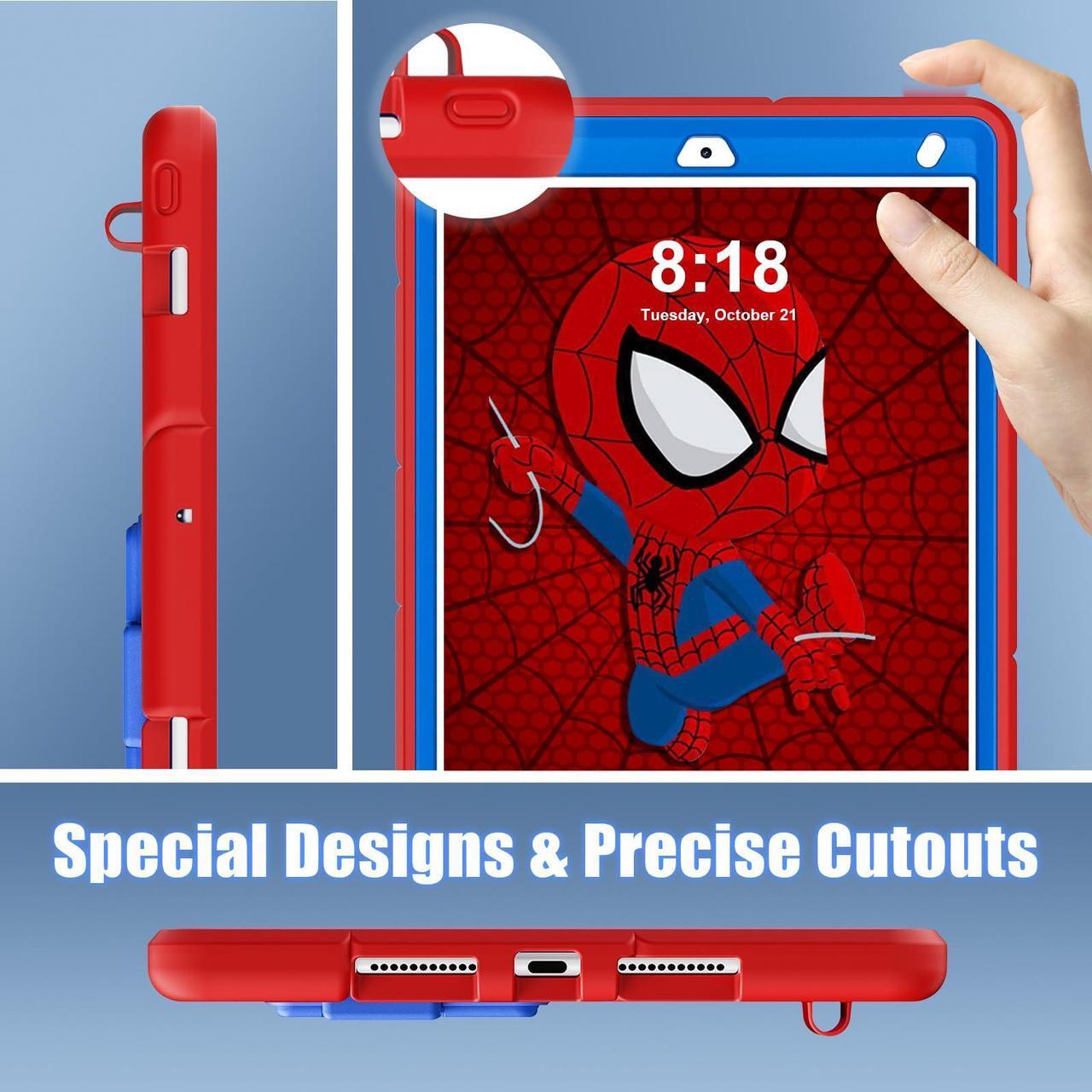 Alt view image 4 of 5 - Kezigud Kids Case for iPad 10.2-Inch(2021/2020/2019, 9/8/7 Gen,Heavy Duty Shockproof Rugged with Pencil Holder&Kickstand Cute Cover Gift for Children Boys for Apple iPad 9th/8th/7th(Red+Blue)