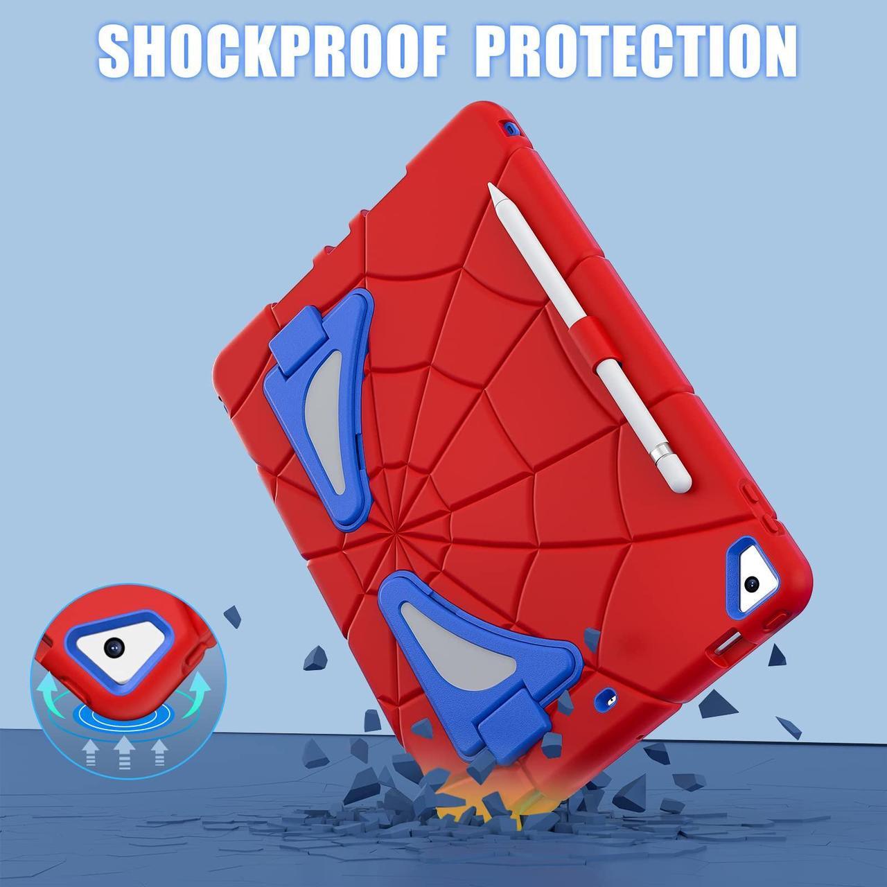Alt view image 5 of 5 - Kezigud Kids Case for iPad 10.2-Inch(2021/2020/2019, 9/8/7 Gen,Heavy Duty Shockproof Rugged with Pencil Holder&Kickstand Cute Cover Gift for Children Boys for Apple iPad 9th/8th/7th(Red+Blue)