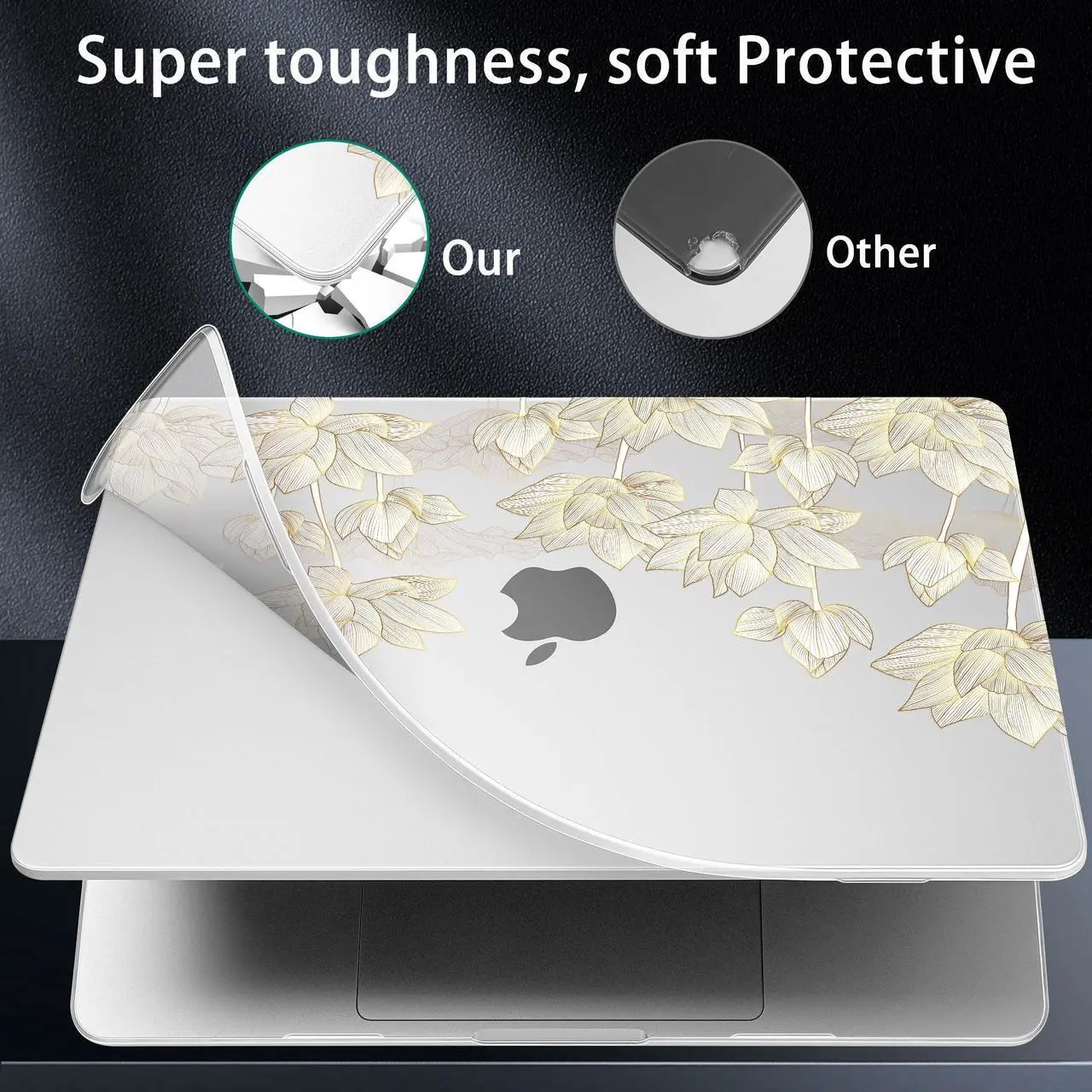 Alt view image 4 of 5 - Lepeoac for MacBook Air 15 inch Case 2023 2024 2025 Release A3241 M4 A3114 M3 A2941 M2 with Liquid Retina Display & Touch ID, Hard Shell with Screen Protector & Webcam Cover & Keyboard Cover, Lotus