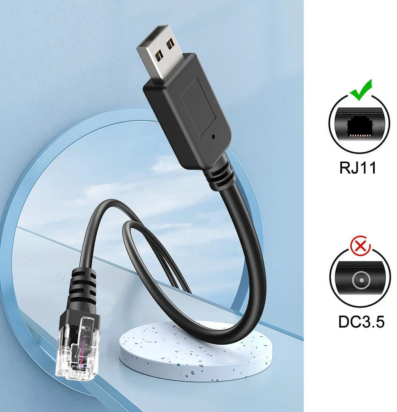 Alt view image 5 of 5 - Radar Detector Cable, USB to RJ11 Plug Radar Detectors Charging Kit,for Escort Passport 7500 9500i Max360 Unide R4 DFR8 Beltronics Cob'r'a DualPro 360 Radenso XP etc Radar Detector(RJ11-3.3FT)