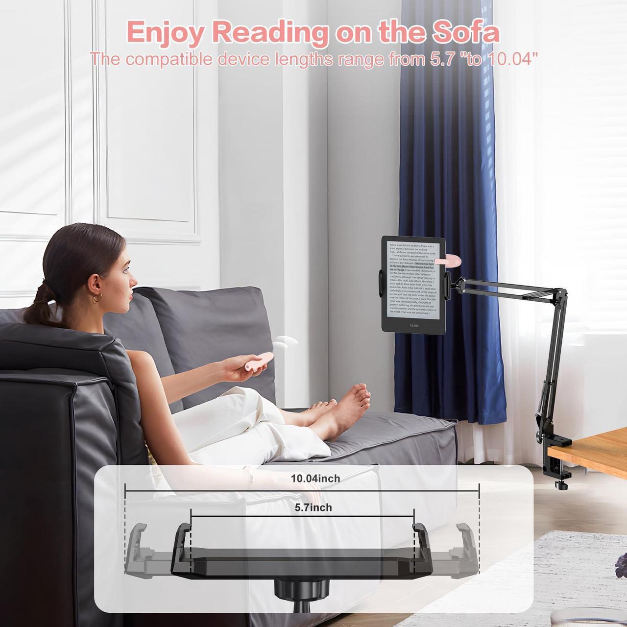 Alt view image 4 of 5 - Tablet Holder for Kindle Reading in Bed with Remote Page Turner, Lazy Arm Stand for Kindle Accessories Paperwhite Colorsoft, Desk Bedside Stand for Pad,Ebook APP,Gifts for Readers Women Men (Pink)