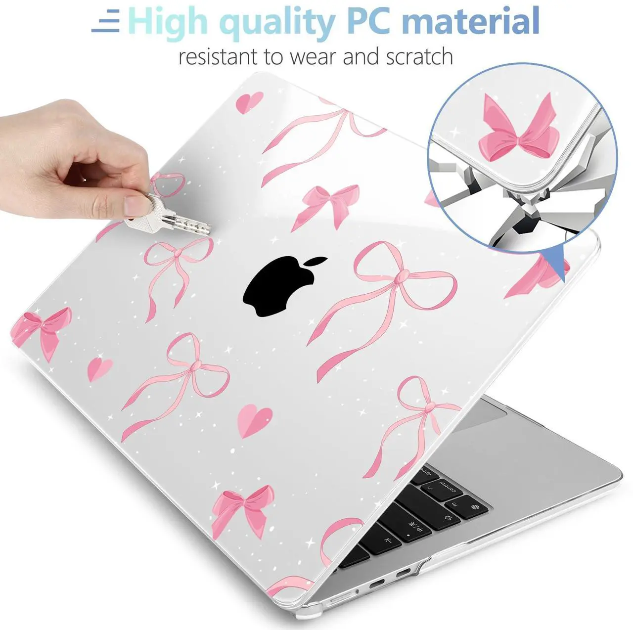 Alt view image 4 of 5 - MEEgoodo Case for M4/M3/M2 MacBook Air 13.6 inch Case 2025 2024 2022, Fit Model A3240/A3113/A2681, Laptop Hard Shell with Keyboard Cover Compatible with MacBook Air 13 inch, Pink Ribbons Bows