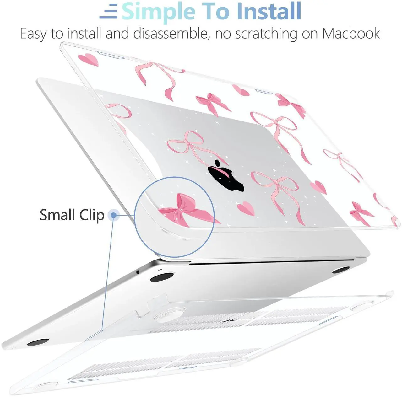 Alt view image 5 of 5 - MEEgoodo Case for M4/M3/M2 MacBook Air 13.6 inch Case 2025 2024 2022, Fit Model A3240/A3113/A2681, Laptop Hard Shell with Keyboard Cover Compatible with MacBook Air 13 inch, Pink Ribbons Bows