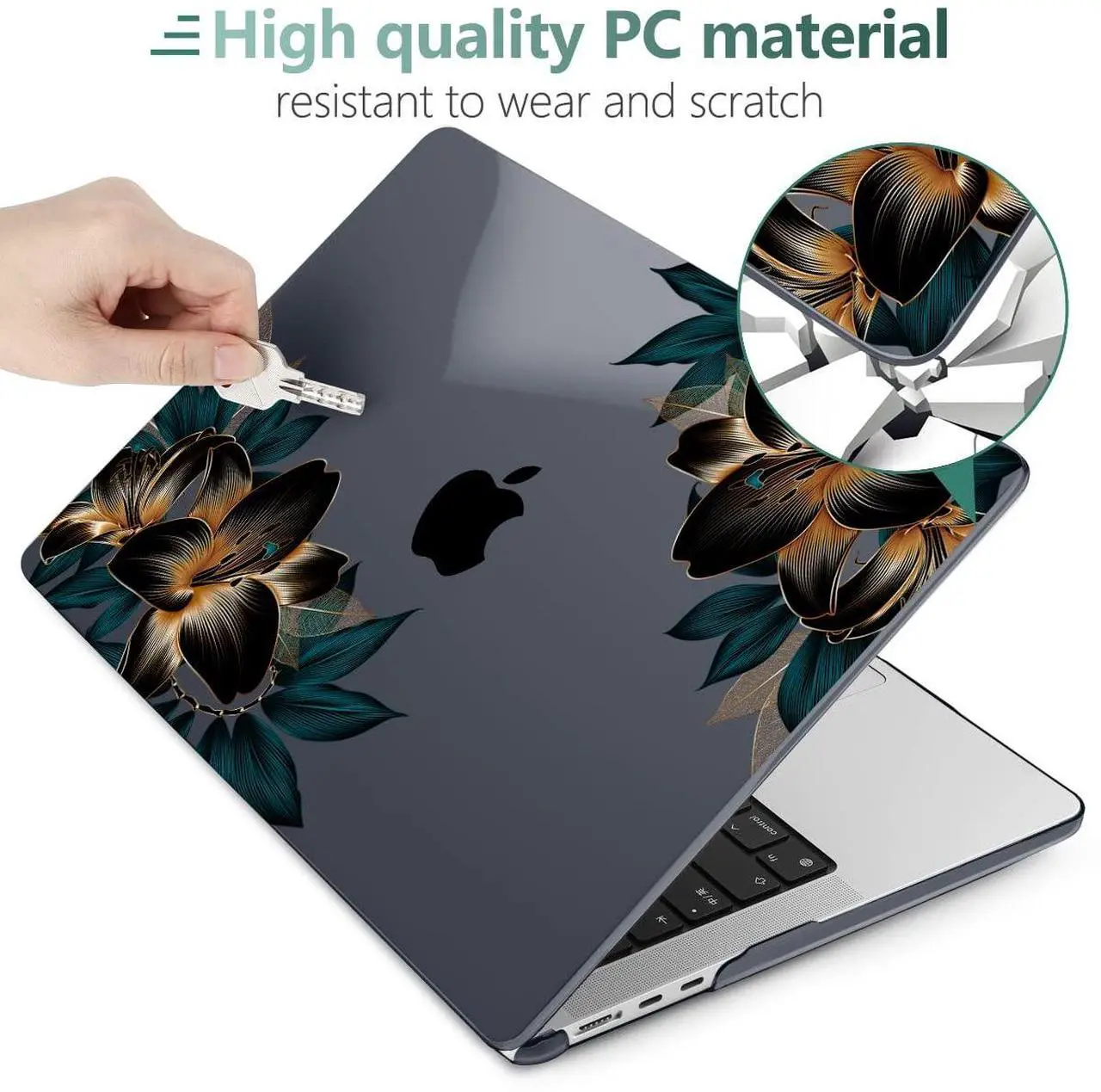 Alt view image 3 of 5 - MEEgoodo Case for MacBook Air M4/M3/M2 13.6 inch 2025 2024 2022, Fit Model A3240 A3113 A2681, Compatible with MacBook Air 13 inch, Laptop Hard Shell Case with Keyboard Cover, Golden Lilies