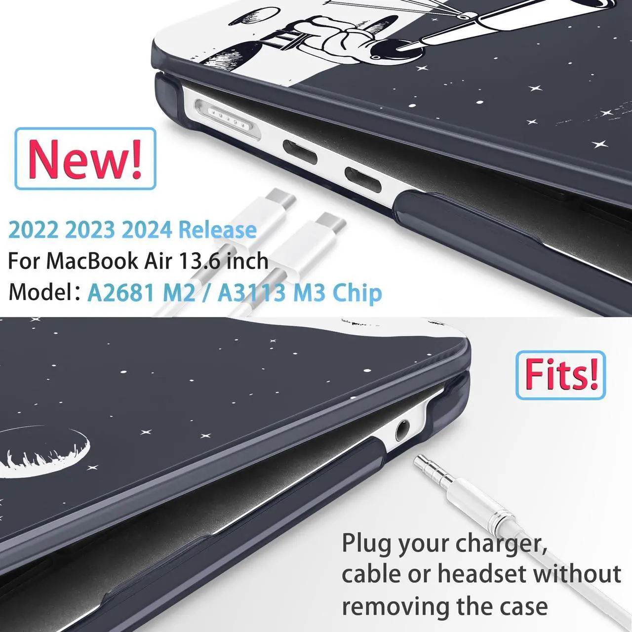 Alt view image 2 of 5 - Mektron for 2025 M4 MacBook Air 13.6 Inch A3240 Case Fits 2023 A2681 M2 2024 A3113 M3 Chip with Liquid Retina Display Touch ID, Printed Plastic Hard Shell Cover for MacBook Air 13.6", Astronaut