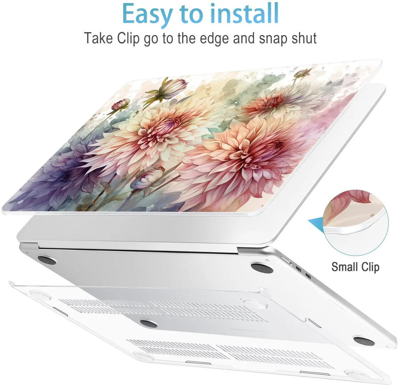 Alt view image 5 of 5 - Mektron Designed for 2025/2024/2023 MacBook Air 15 INCH M4 A3241 /M3 A3114 /M2 A2941 Case, Printed Plastic Hard Shell Cover with 15.3" Liquid Retina Display Touch ID, Watercolor Dahlias