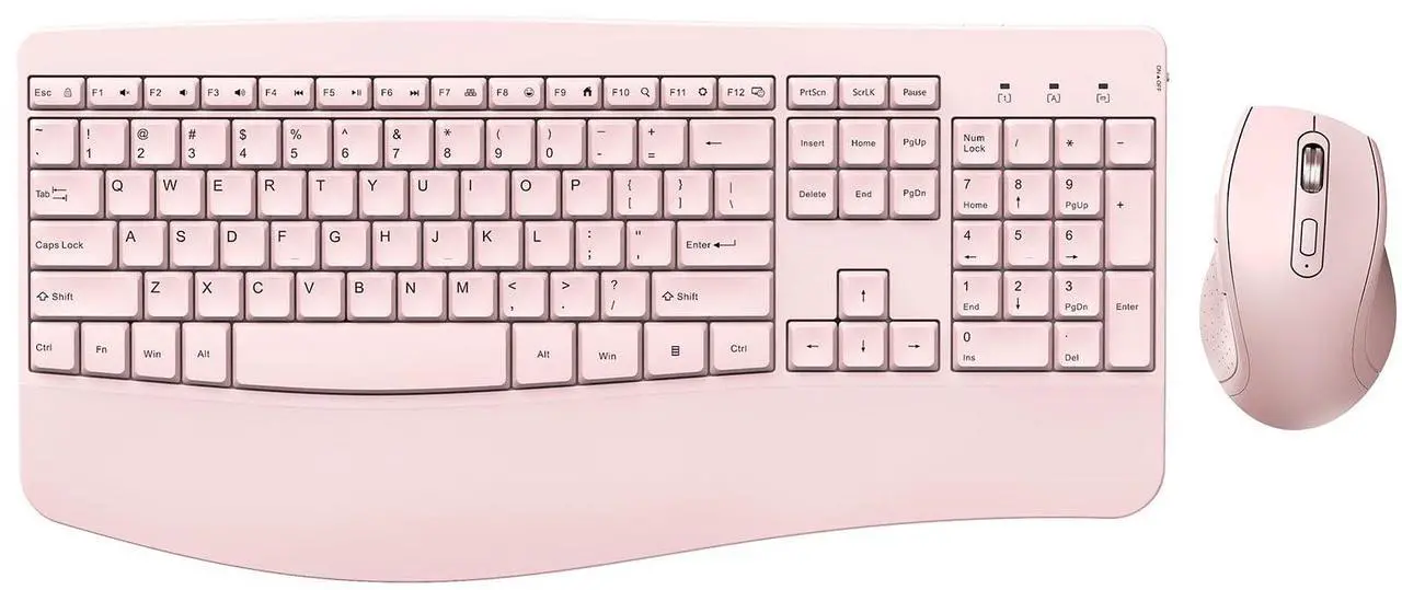 Main image of Wireless Keyboard and Mouse - Full Size Ergonomic Keyboard with Palm Wrist Rest Ergonomic Mouse Cordless for Windows Computers Laptops - Light Pink (Upgrade)