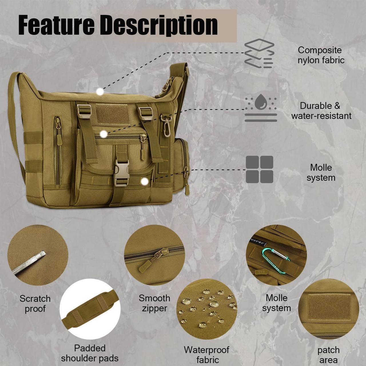 Alt view image 5 of 5 - Protector Plus Tactical Messenger Bag Men Military MOLLE Sling Shoulder Pack Briefcase Assault Gear Handbags Outdoor Utility Carry Satchel Laptop Case (Patch Included), Black Camo