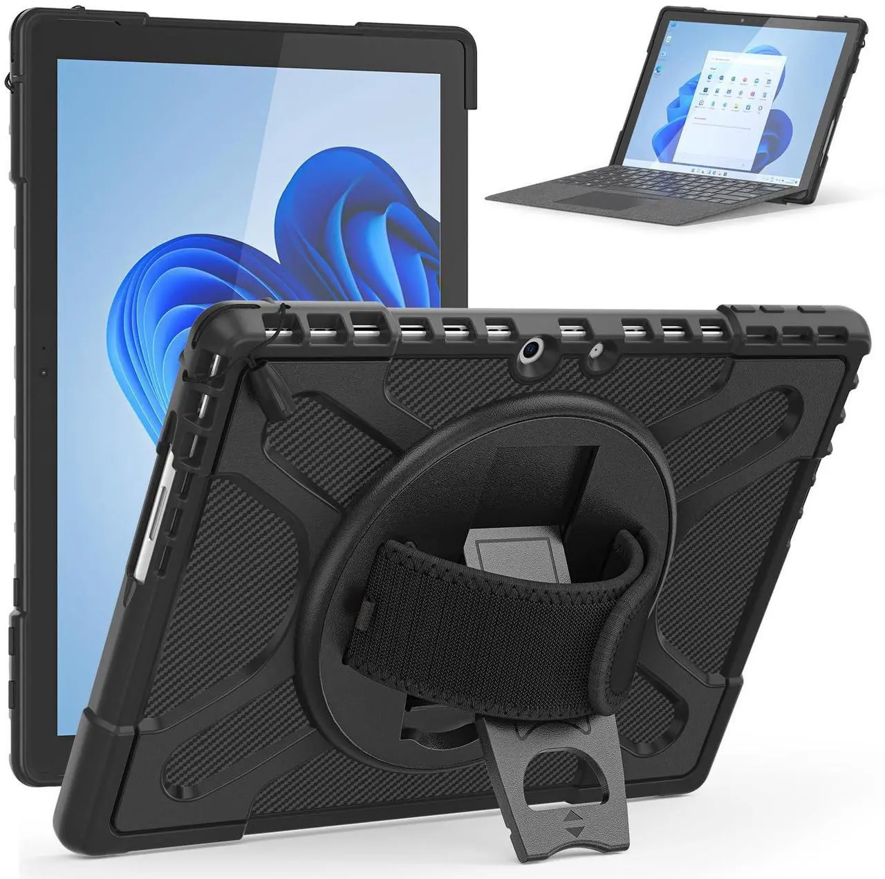 Main image of Rantice Compatible with Microsoft Surface Pro 9/10/11 Case 13 inch, Heavy Duty Rugged Shockproof Drop Protection Case with 360 Rotating Stand,Hand Strap Compatible with Type Cover Keyboard (Black)