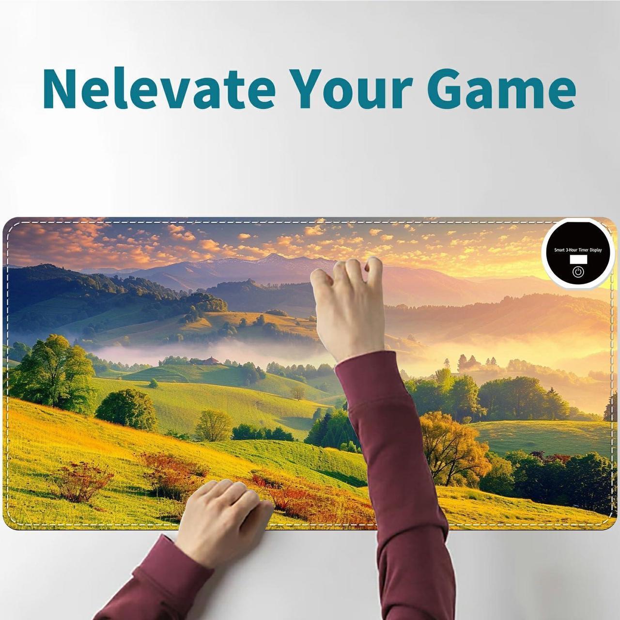 Alt view image 2 of 5 - RWUTYTIUL Heated Mouse Pad with 6 Heating Levels, Warm Desk Mats with Coasters, 31.5" x 13" Computer Keyboard Mouse Mat Non-Slip Desk Mat Hand Warmer for Work Game Players Office, Forest