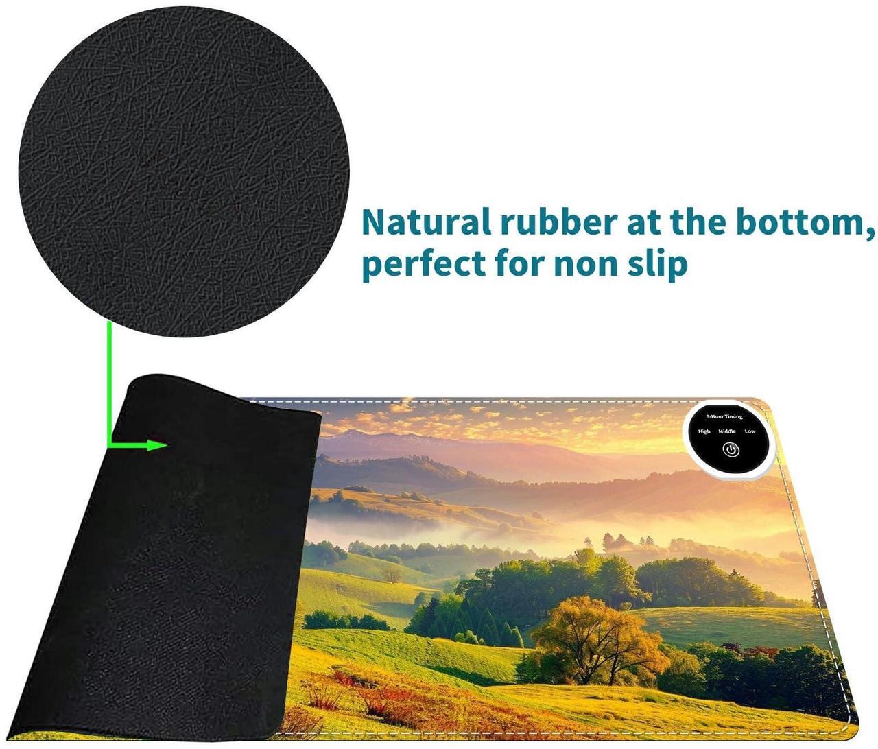 Alt view image 3 of 5 - RWUTYTIUL Heated Mouse Pad with 6 Heating Levels, Warm Desk Mats with Coasters, 31.5" x 13" Computer Keyboard Mouse Mat Non-Slip Desk Mat Hand Warmer for Work Game Players Office, Forest