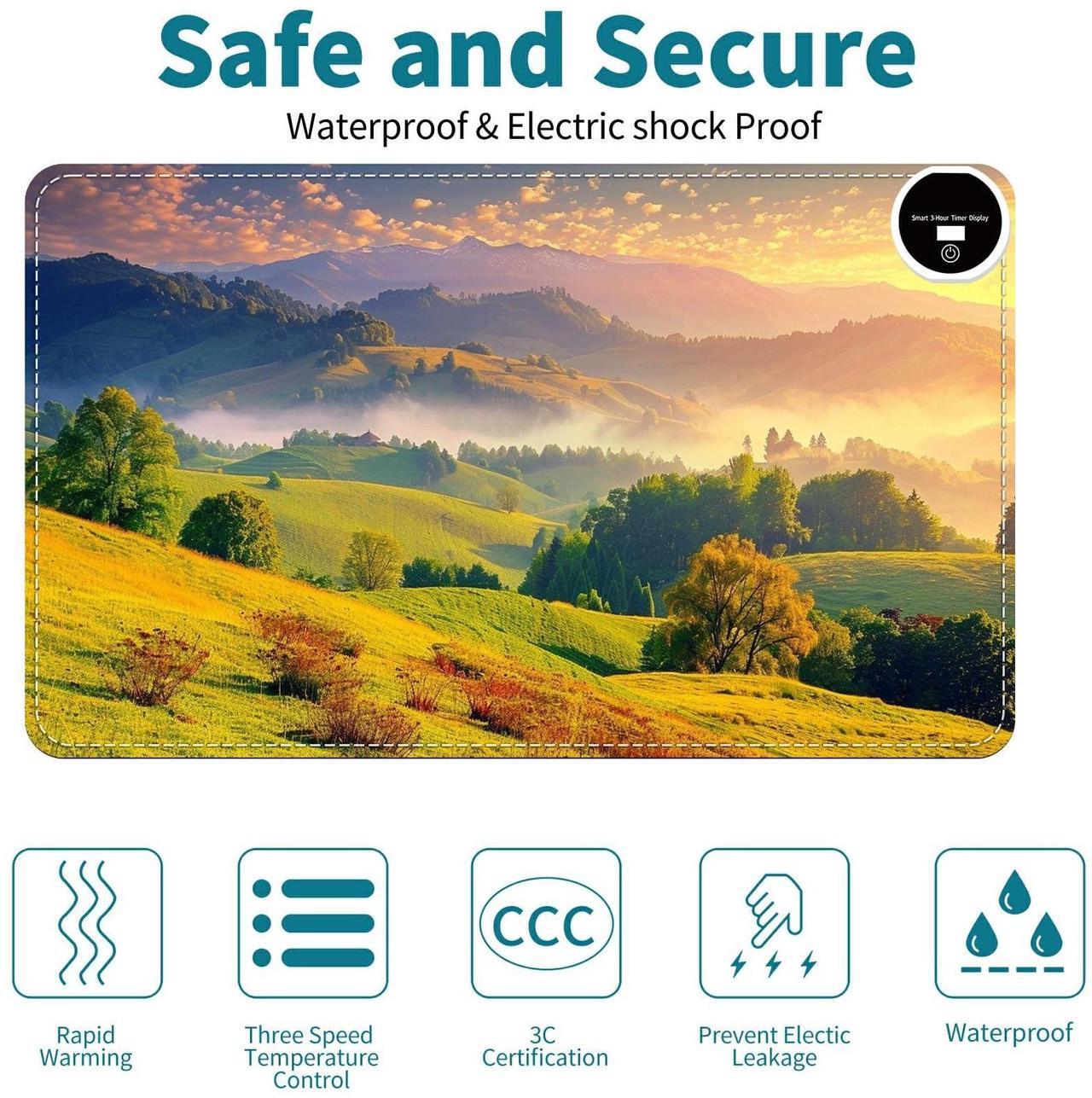 Alt view image 4 of 5 - RWUTYTIUL Heated Mouse Pad with 6 Heating Levels, Warm Desk Mats with Coasters, 31.5" x 13" Computer Keyboard Mouse Mat Non-Slip Desk Mat Hand Warmer for Work Game Players Office, Forest