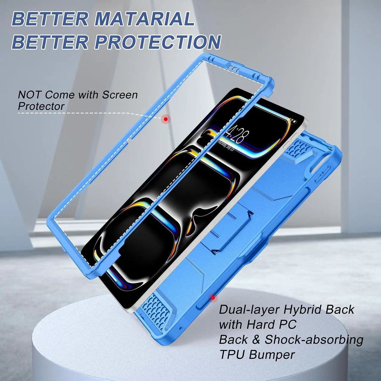 Alt view image 4 of 5 - Soke Case for iPad Air 13 Inch M3/M2 (2025/2024),iPad Pro 13 Inch M4,iPad Pro 12.9(2022 2021 2020,6th/5th/4th Gen), Rugged Shockproof Protective Cover with Built-in Kickstand - Blue