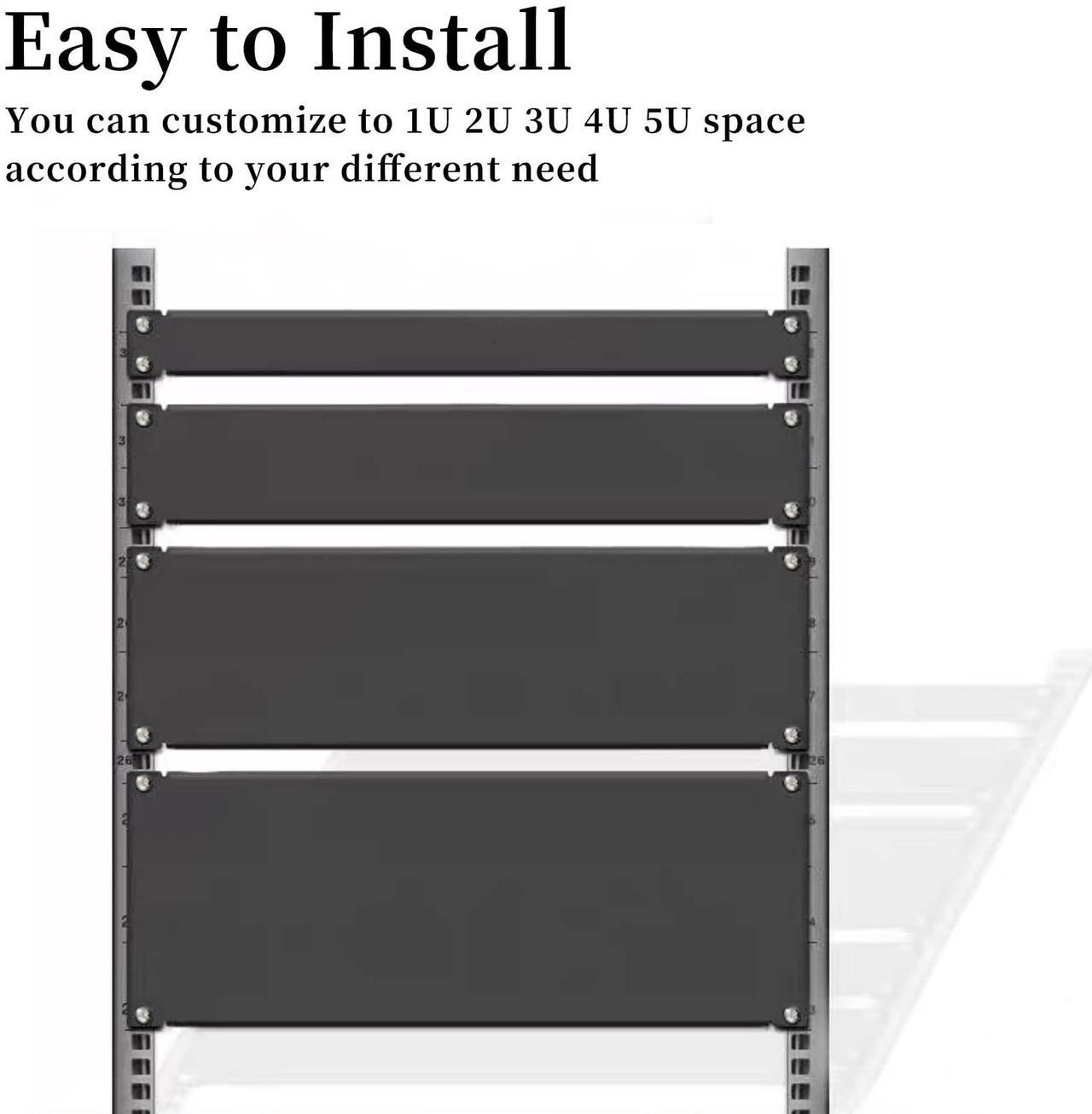 Alt view image 3 of 5 - 1U Blank Panel Rack Mount Spacer Filler Panel 19" Black Rack Blanking Blind Panel for Server Network Rack Enclosure Or Cabinet-5pcs (1U-5PCs)