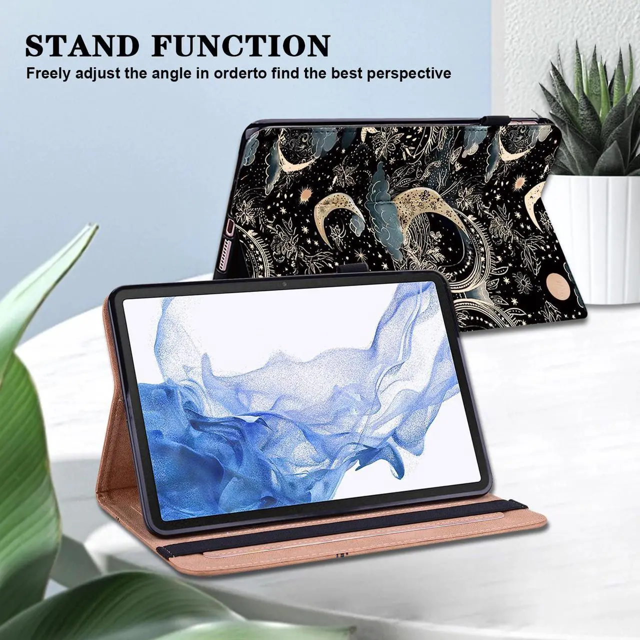 Alt view image 4 of 5 - VODEFOX Case for Kindle Fire HD 8 & 8 Plus Tablet (12th/10th Generation,2024/2022/2020),Folio Slim Fit Stand PU Leather Wallet Shockproof Cover with Card Slots for Fire HD 8 Tablet 8 Inch- Moon