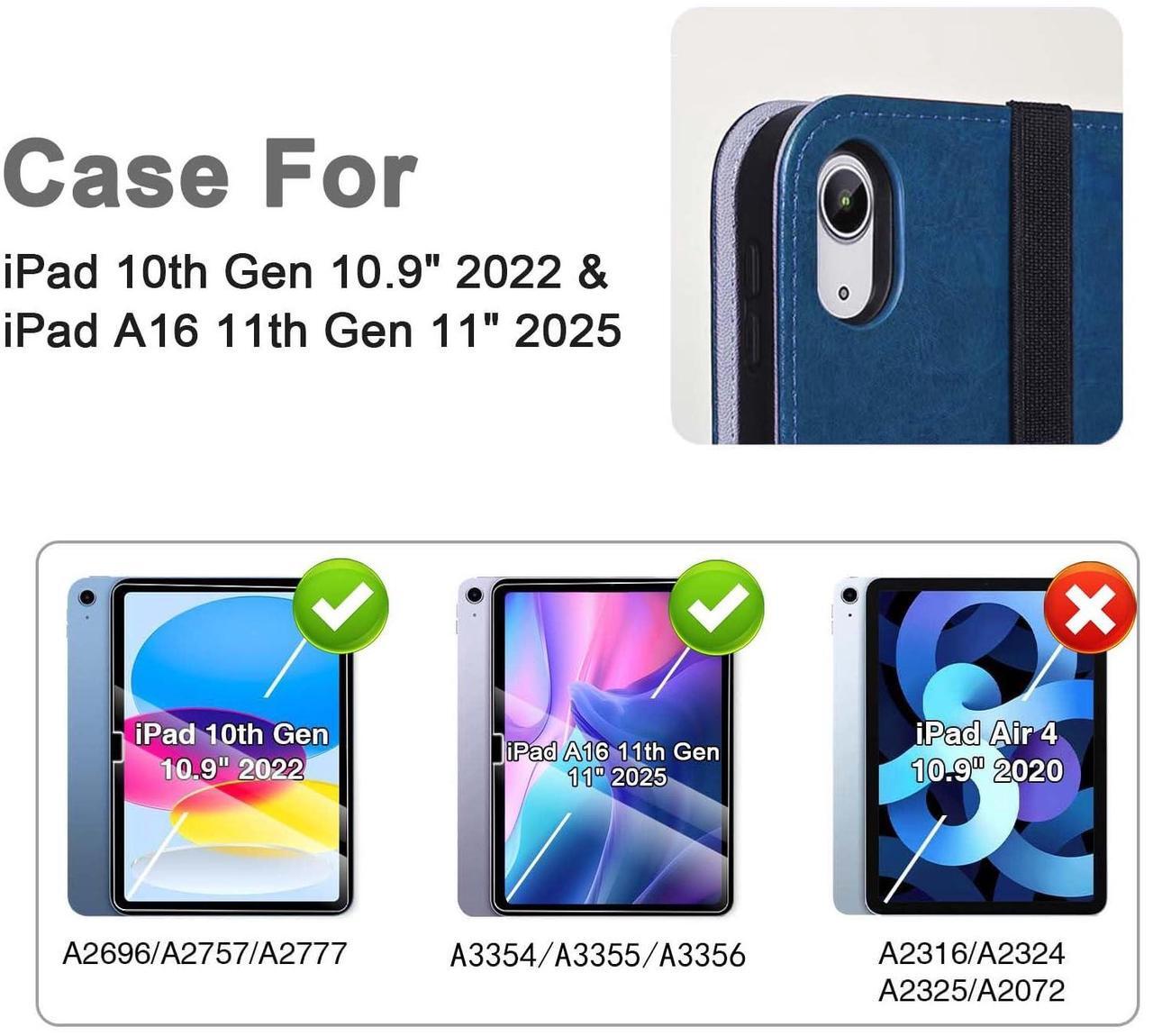 Alt view image 2 of 5 - Case for iPad A16 11th Gen 11" 2025, iPad 10th Gen 10.9" 2022 case with Multi-Angle Business Folio Stand,Cover with Pencil Holder & Hand Strap,and 2 Pack Screen Protector Auto Sleep/Wake, Blue