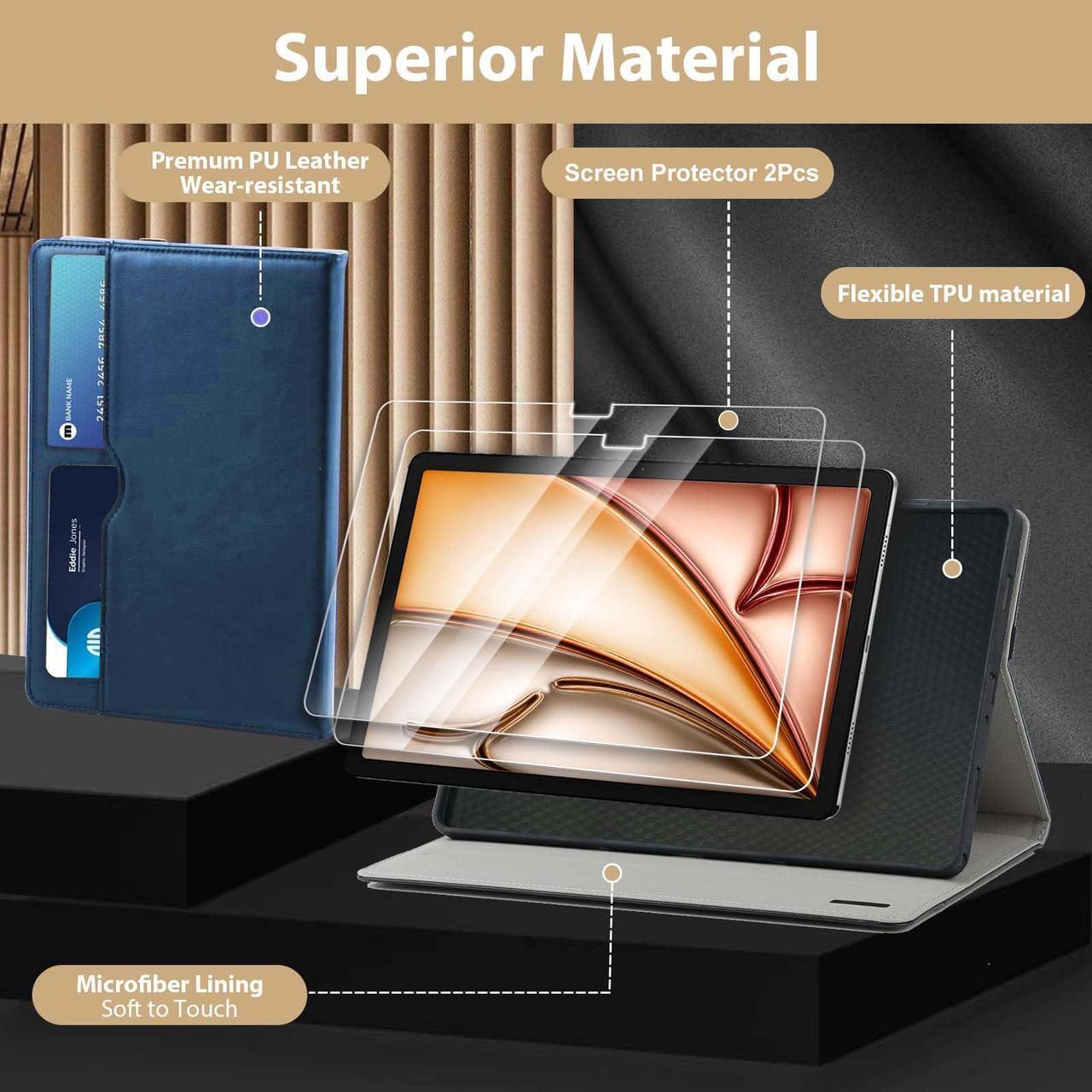 Alt view image 4 of 5 - Case for iPad A16 11th Gen 11" 2025, iPad 10th Gen 10.9" 2022 case with Multi-Angle Business Folio Stand,Cover with Pencil Holder & Hand Strap,and 2 Pack Screen Protector Auto Sleep/Wake, Blue